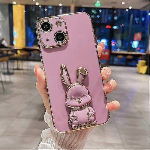 For iPhone 15 Plating Rabbit Holder Phone Case
