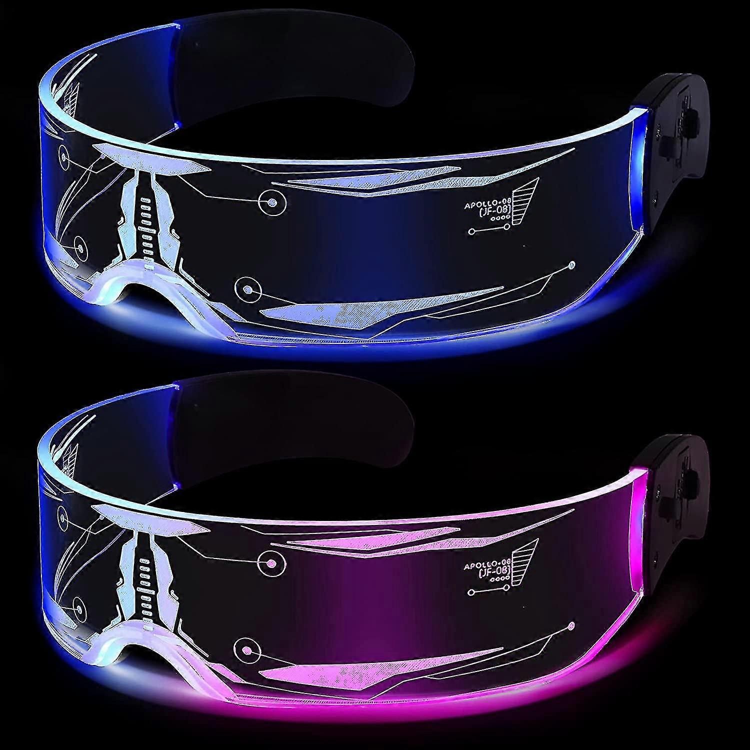 2 pares led visor óculos controle duplo 7 cores e 4 modos óculos futuristas iluminam óculos rave óculos luminous óculos