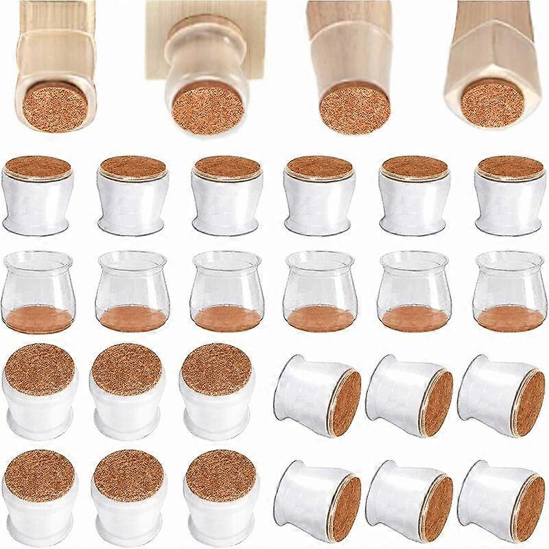 24 Pcs Chair Leg Protectors Transparent Silicone Chair Leg Caps with Felt Pads Prevent Scratches for Tables Chairs Sofas Floors 30-45mm