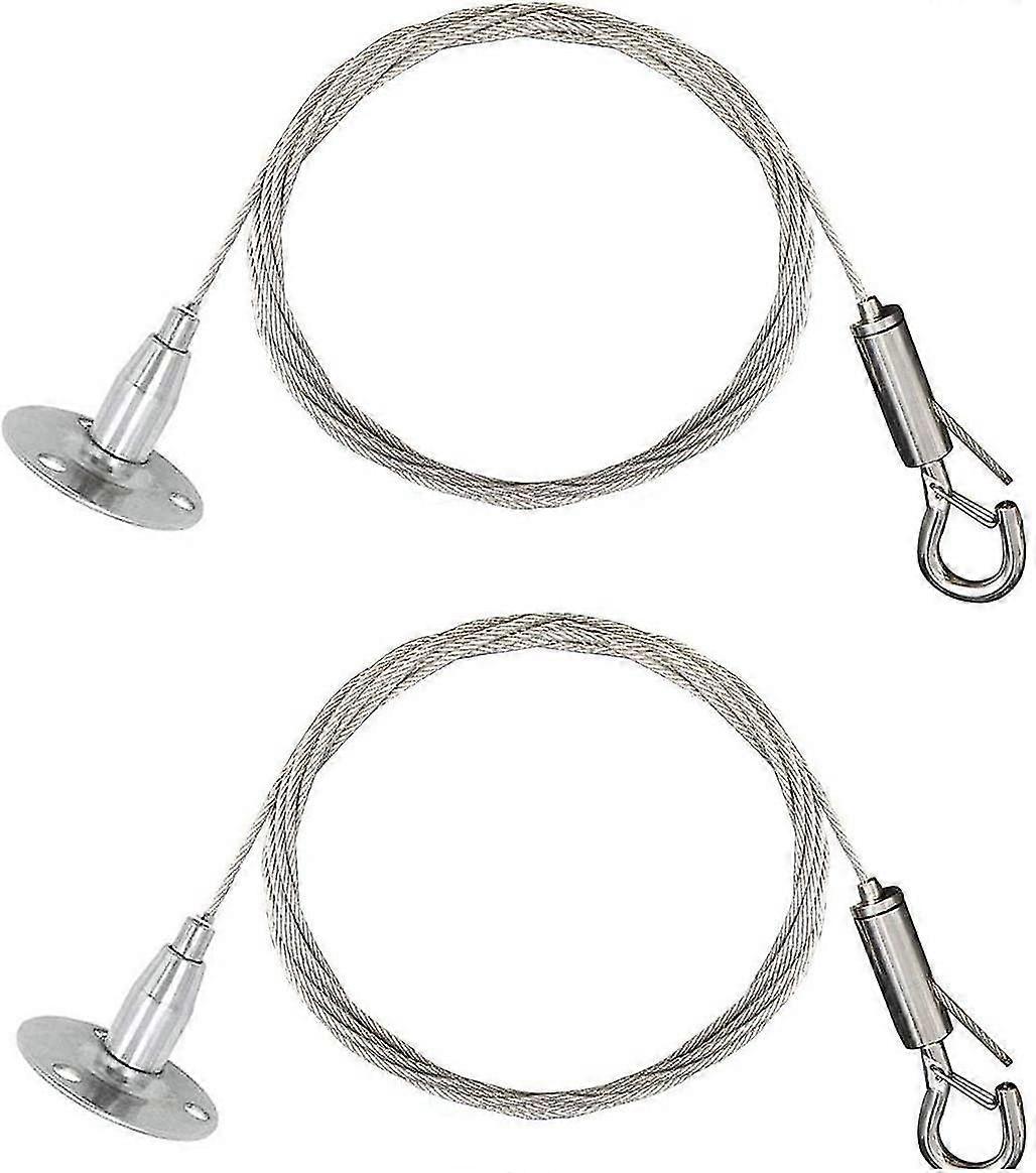 مجموعة من 2 كابلات من الفولاذ المقاوم للصدأ مع لقط أوتوماتيكي - خطاف قفل معلق وقرص - لتعليق علامة مضاءة ، مصباح