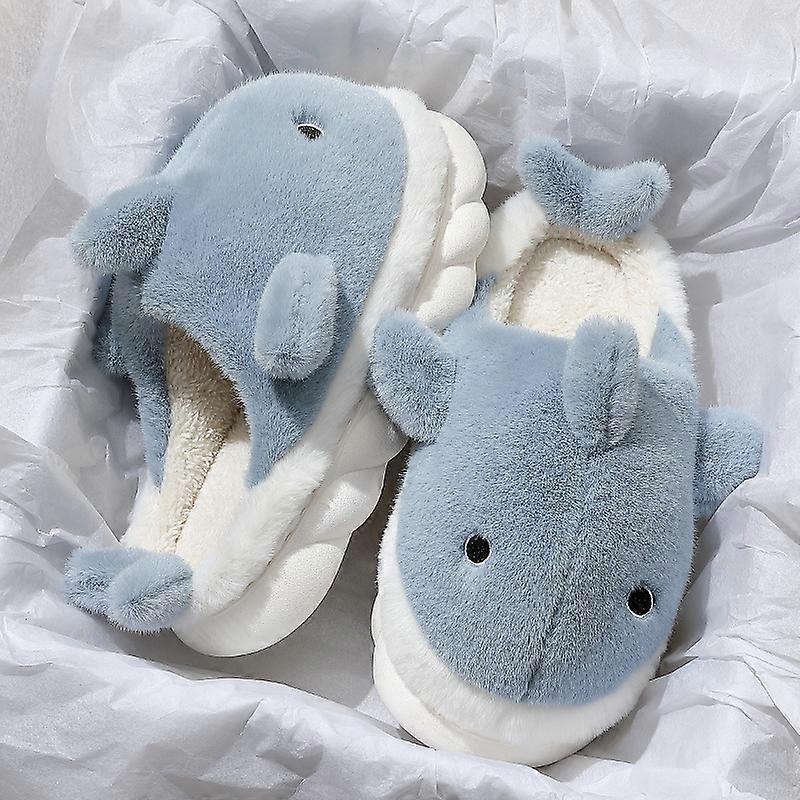 Funny Animal Shark Cotton Slippers Women's Thick Soles Home Slipper 2023 Winter New Warm Non Slip Lovely Plush Couple Slippers
