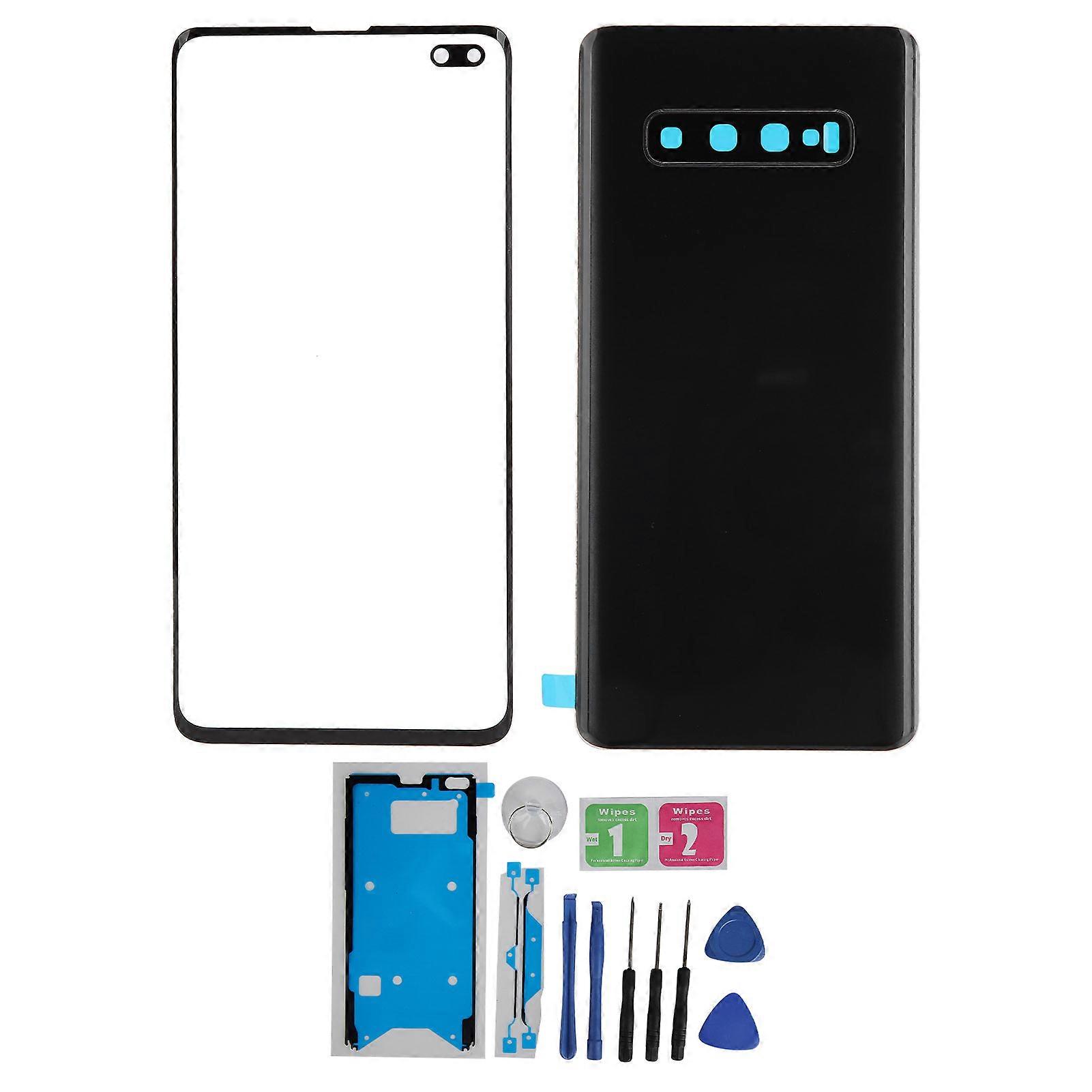 غطاء زجاجي خلفي للهاتف المحمول واستبدال لوحة زجاجية خارجية لهاتف Samsung S10 + Plus (أسود)