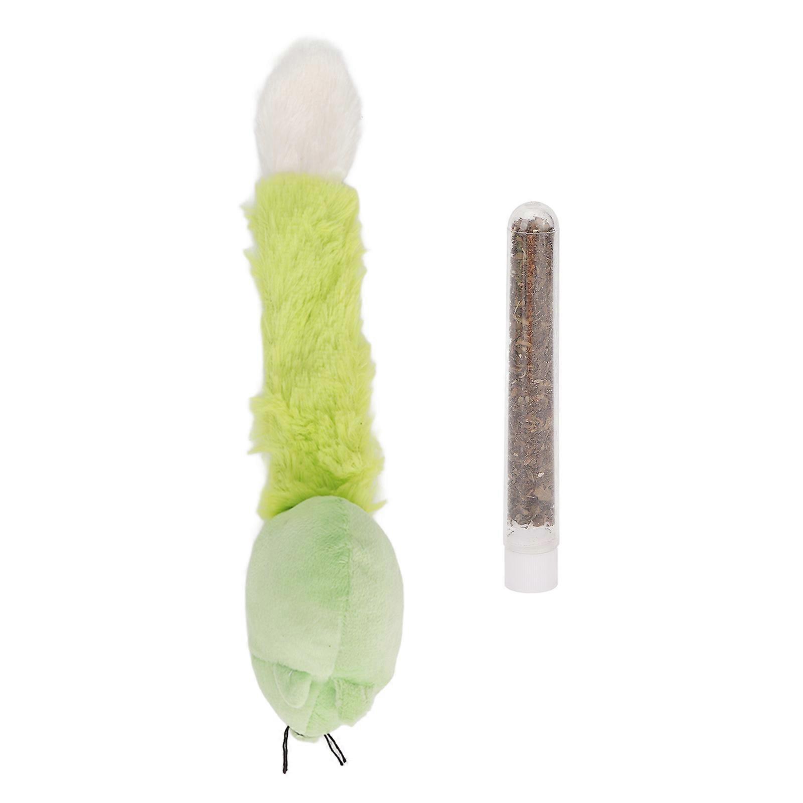 キャットニップぬいぐるみロングテールマウスシェイプインタラクティブソフトキャットぬいぐるみキャットニップ付きプレイ用歯のクリーニンググリーン