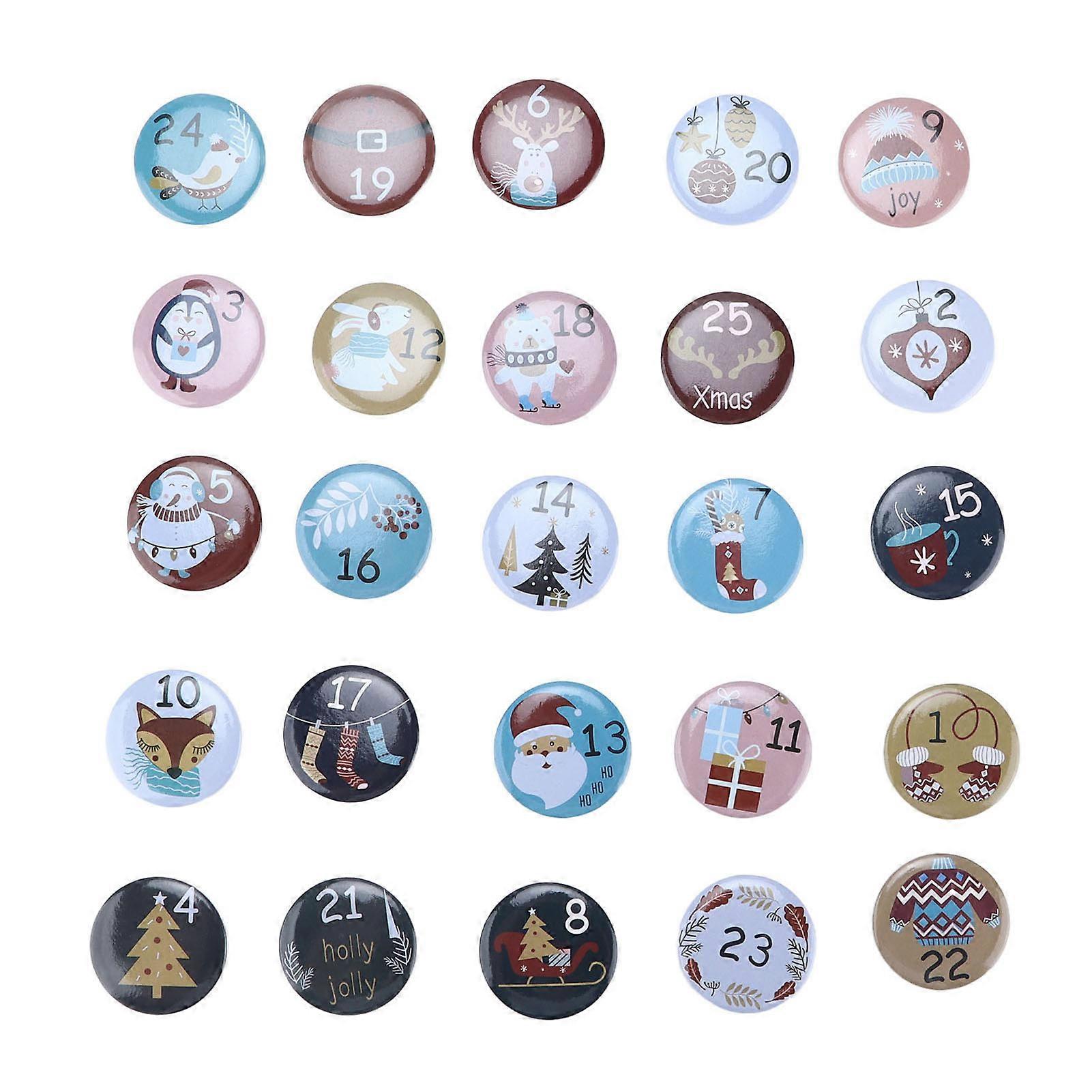 Lucky Number Button Pin Unique Pattern Button Pin Cartoon Advent Calendar Brooch25PCS Christmas Cartoon
