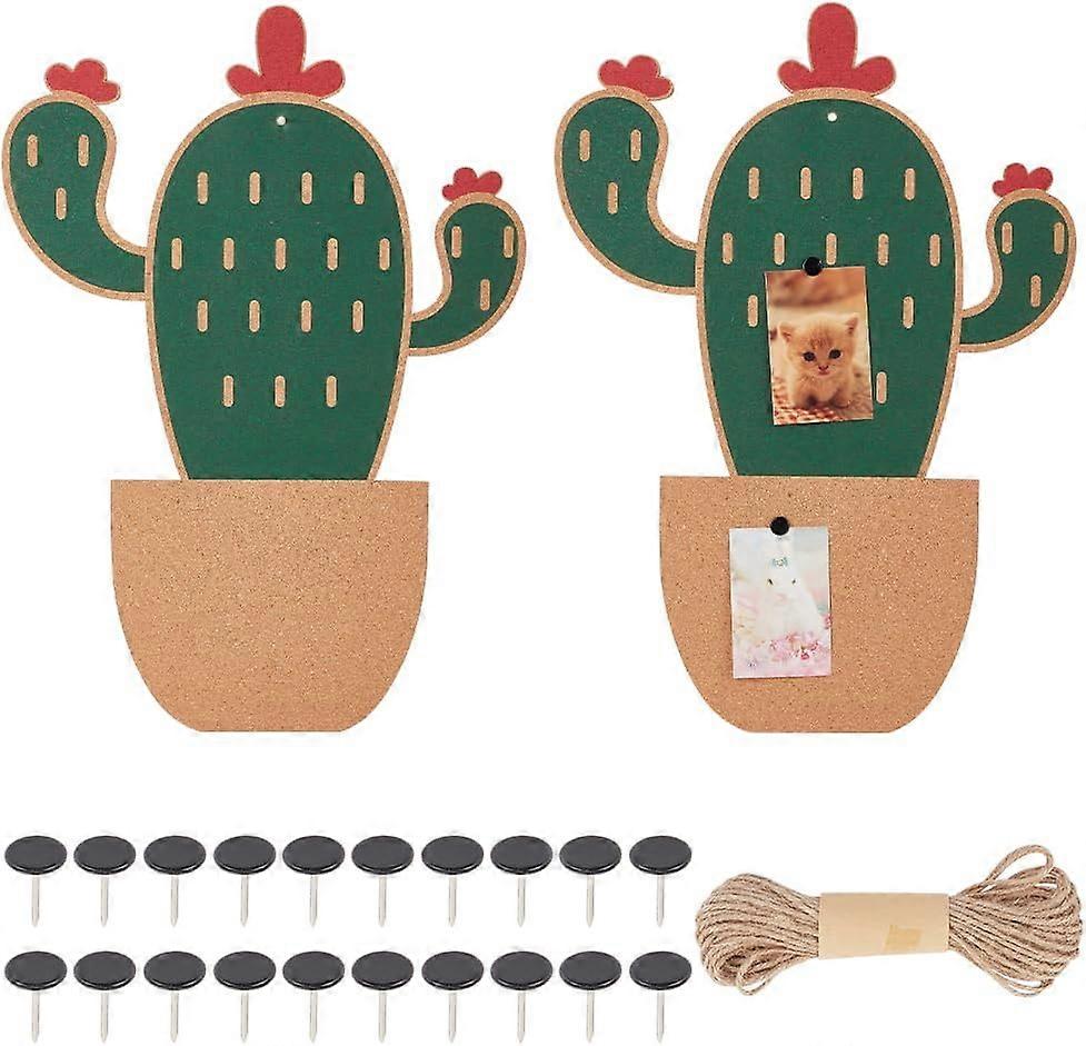 2Pcs Decorative Cactus Cork Bulletin Board 16.5x11.8 Inch Cactus Shape Bulletin Cork Board Plant Memo Bulletin Pin Board Hanging Pin Board with Cord a