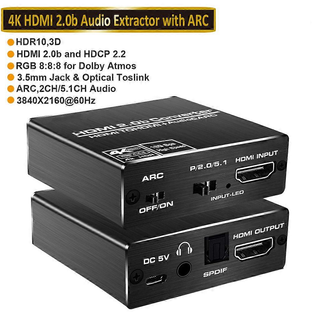 4K HDMI to RCA Audio Extractor SPDIF HDMI Audio Converter Adapter AV RSA Support 4K@60Hz RGB 8:8:8 HDCP 2.2 3.5mm Jack Toslink