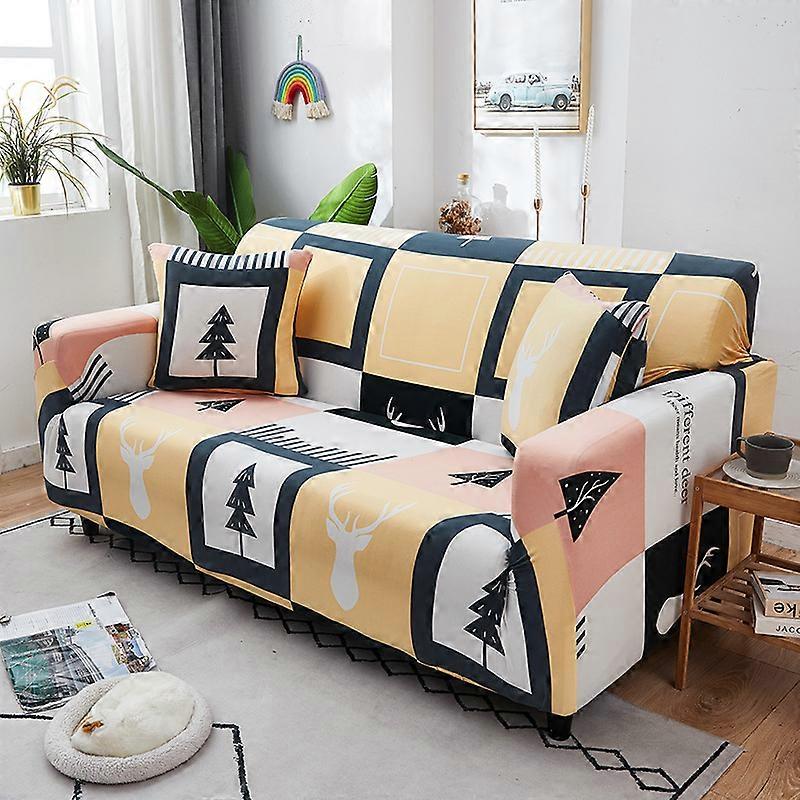 Stretch Sofa Cover Printed Couch Covers Armchair Slipcovers for Cushion Couches Sofas Elastic Universal Furniture Protector with 2 Pillowcase, Anti ca