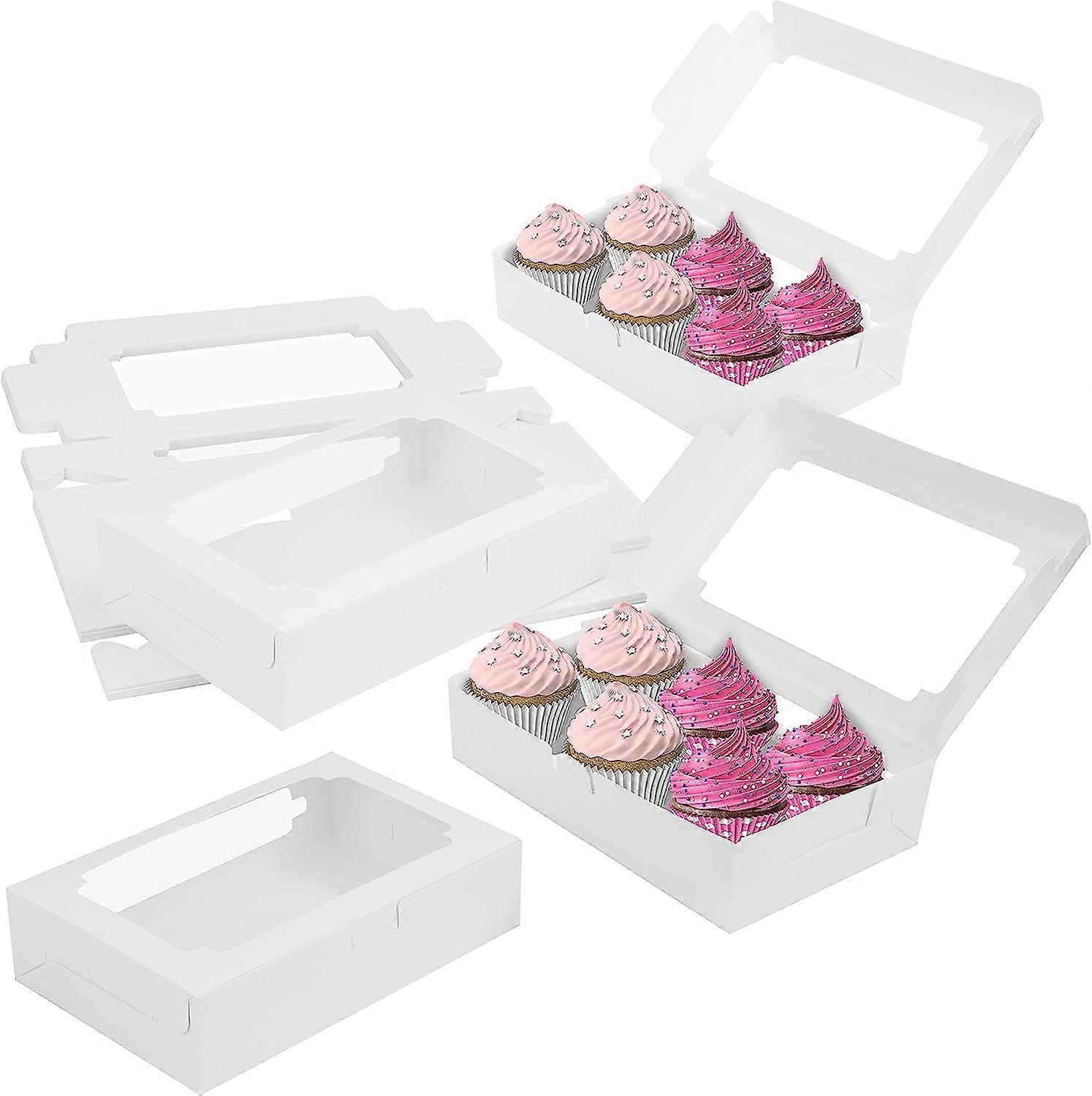 White Cardboard Cake Box with Window (Pack of 20) - 13.5 x 20.3 x 5 cm - Disposable Baking Packaging - Cookies, Cupcakes, Pies & Desserts