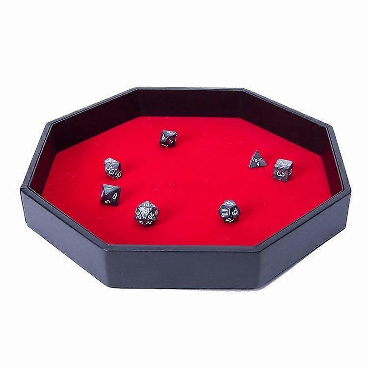 Octagonal Dice Track in Black Faux Leather and Red Velvet - Dice Game Tray for Table Games, Catch-All Tray for Jewelry