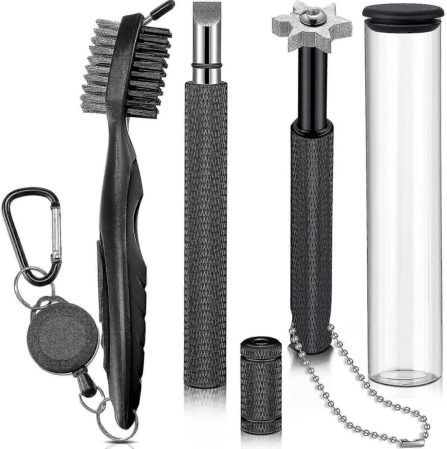 مجموعة أدوات الجولف النظيفة - فرشاة نادي الجولف القابلة للسحب و 2 مبراة أخدود نادي الجولف ، للأخاديد U & V ، مجموعات حادة ونظيفة لجميع الجولف (1set ، Bl