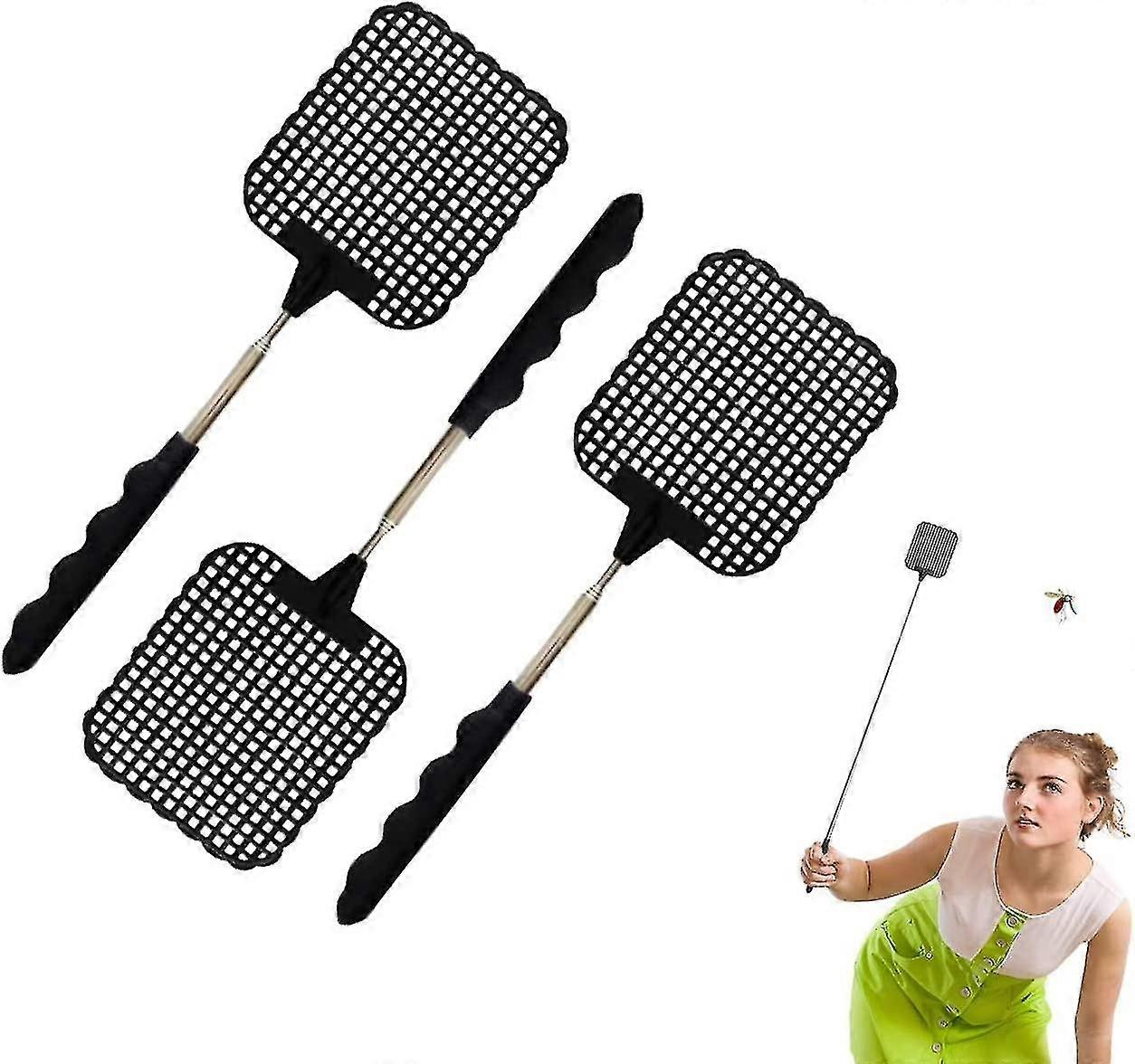 3 Pieces Fly Swatter, Strong Fly Swatter, Large Extendable Fly Swatter With Durable Extendable Handle