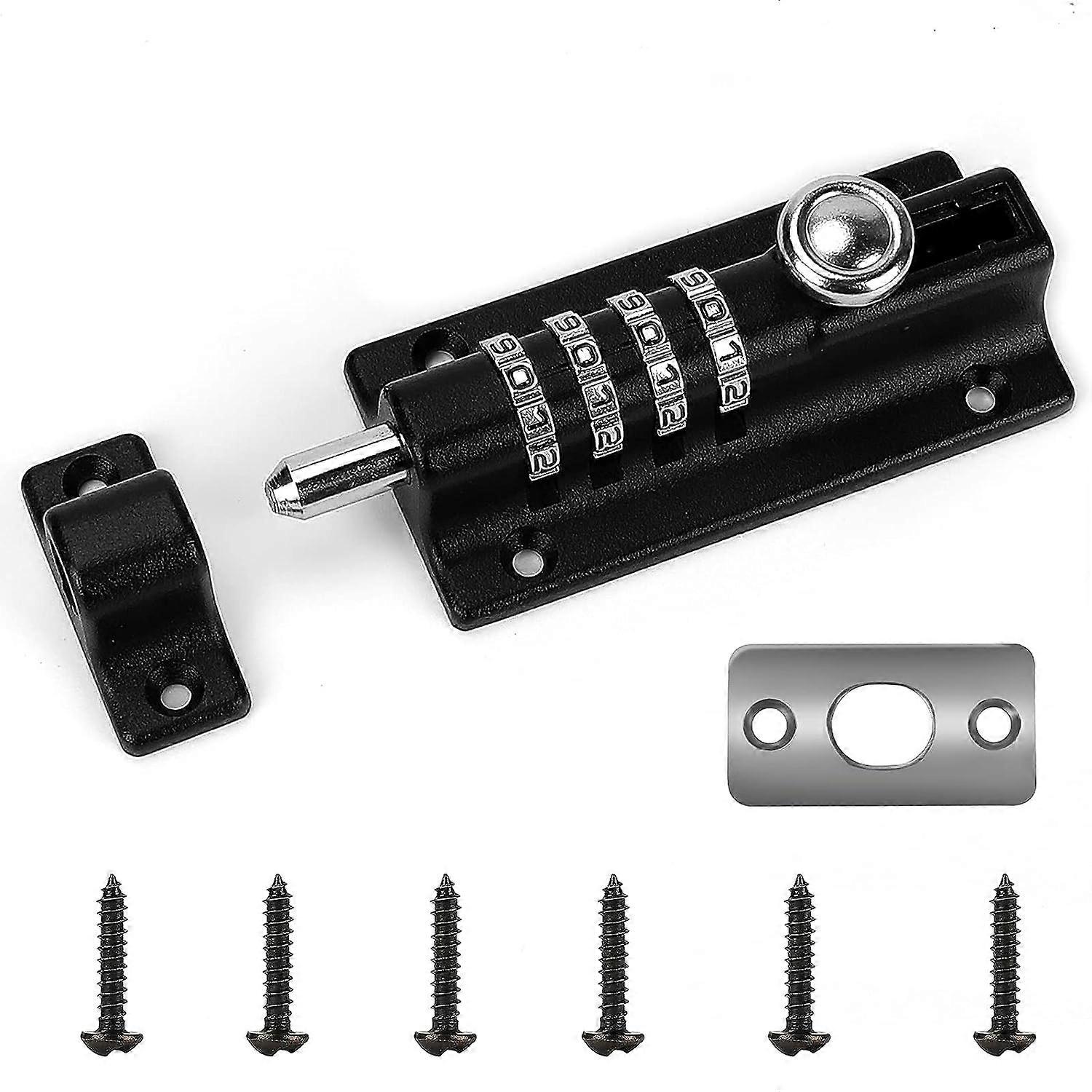 Number Lock Combination Locking Bolt, 4 Digit Code Combination Slide Bolt Lock to Keep Safe, Heavy Duty Steel Door Security Slide Latch Lock for Baby 