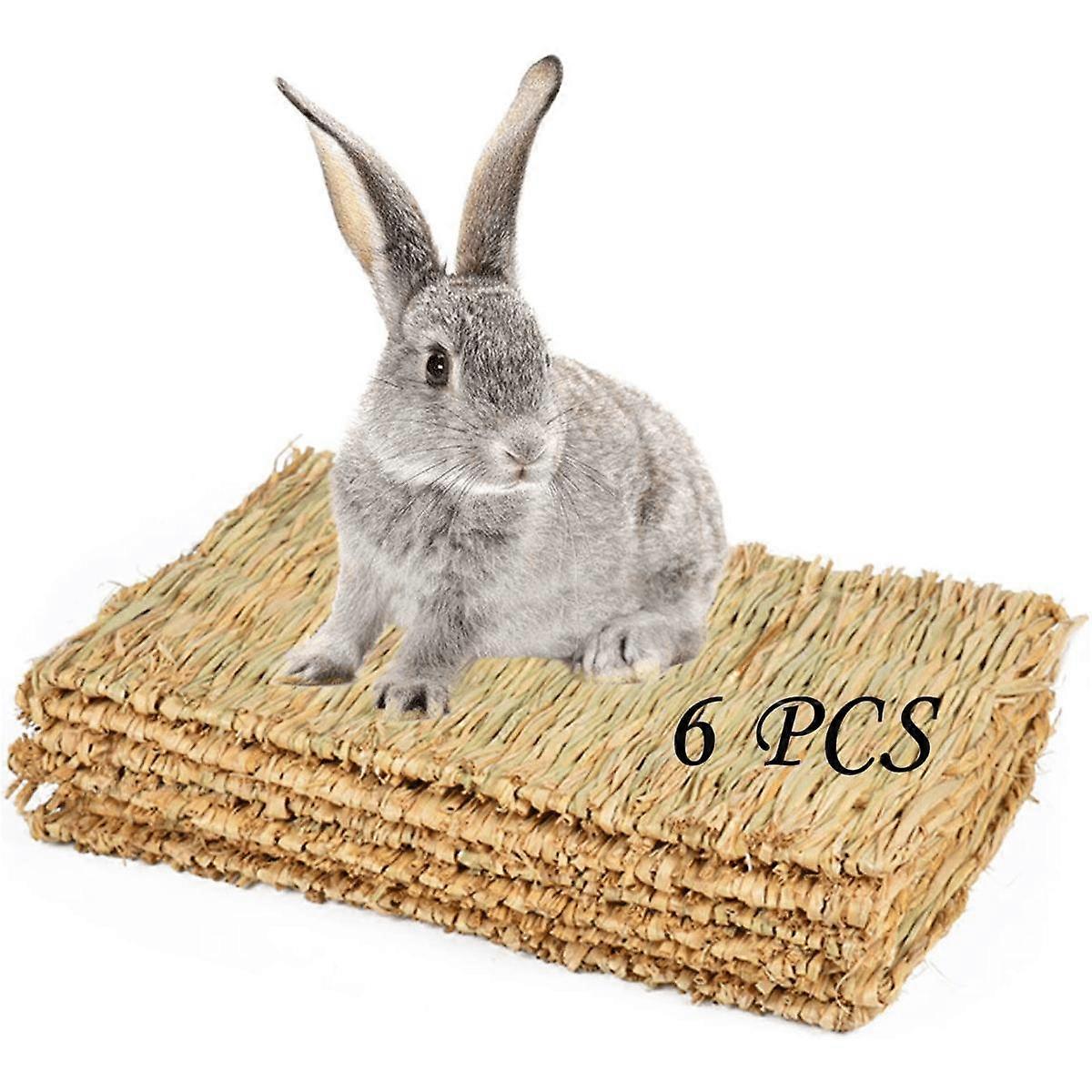 6-Pack Rabbit Grass Mats - Deluxe Bunny Straw Woven Beds, Perfect Hay Nests for Small Animals, Soft & Eco-Friendly Sleeping Mat for Cages