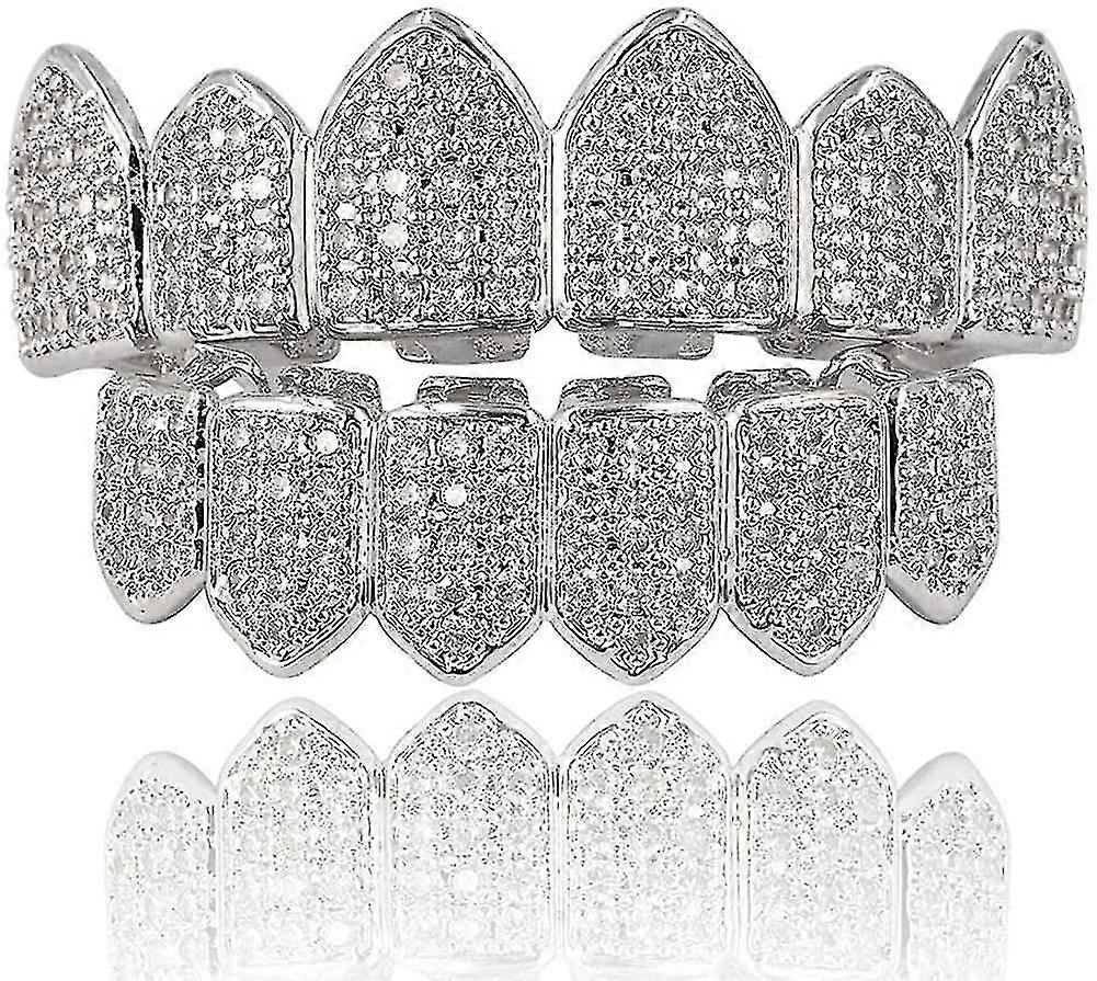 18k Gold Plated Macro Pave Cz Iced-out Grillz With Extra Molding Bars Included