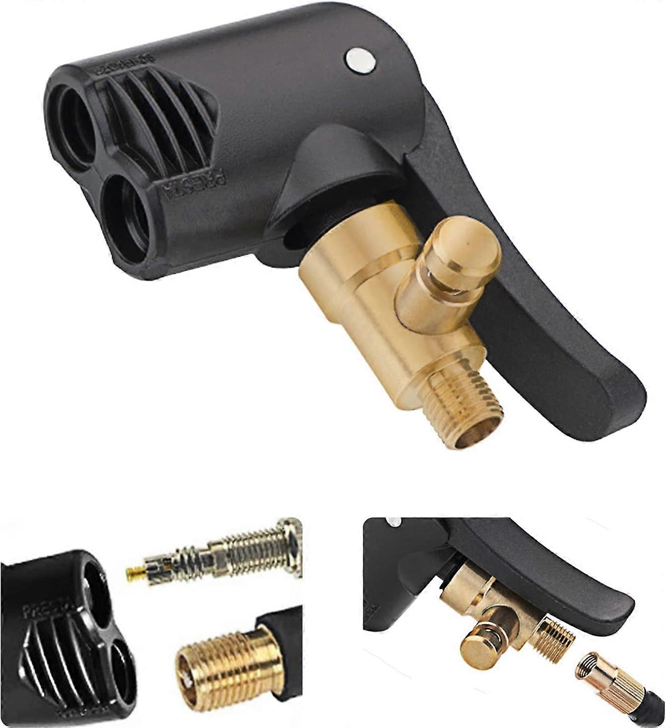 Car Tire Valve Adapter, Brass Inflator Nozzle, Threaded Replacement Pump Head with Double Valve, for Car, Bicycle and Motorcycle Tires