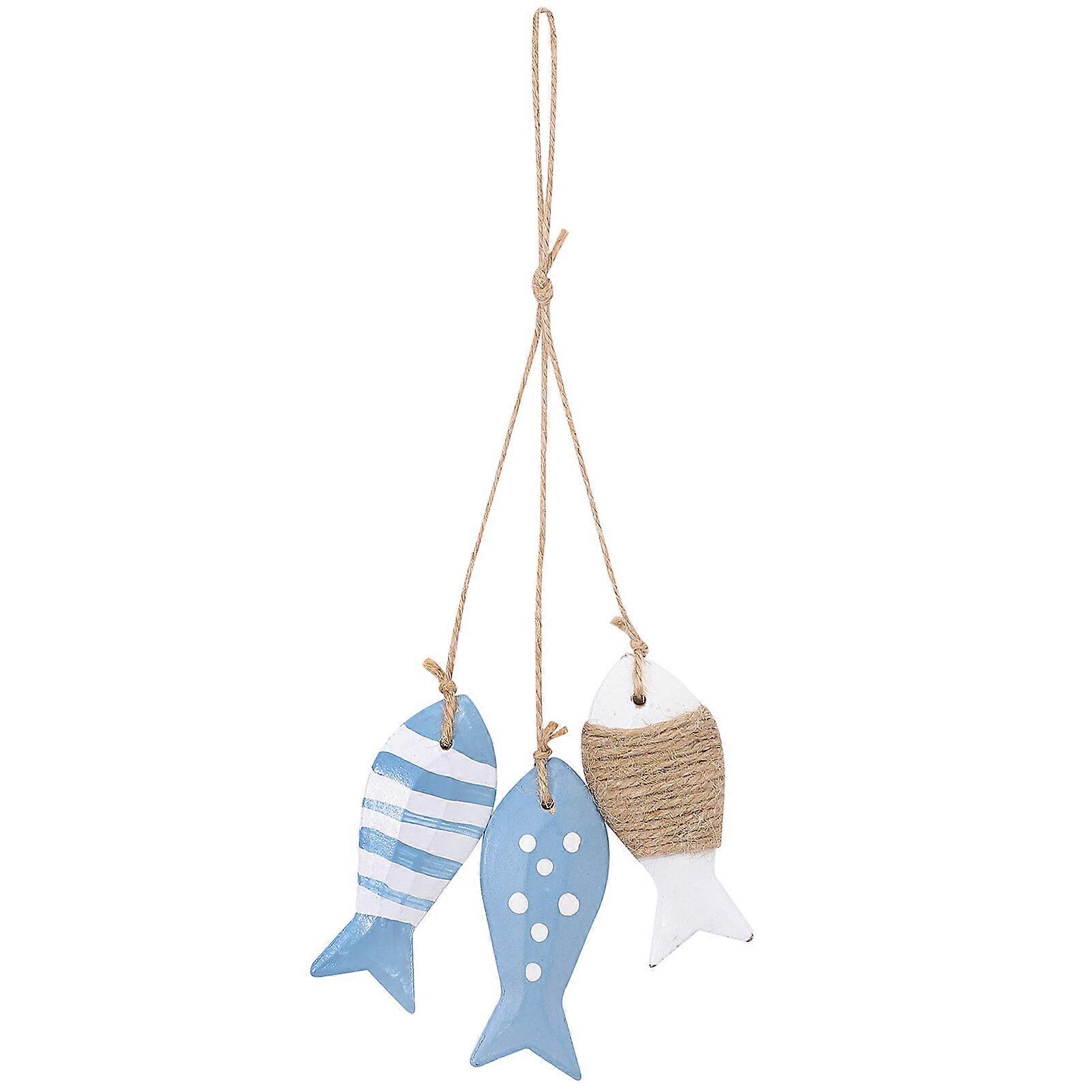 Small Fish String Wooden Fish Sea Pendant for Kindergarten Decoration (Dot Three Fish String)