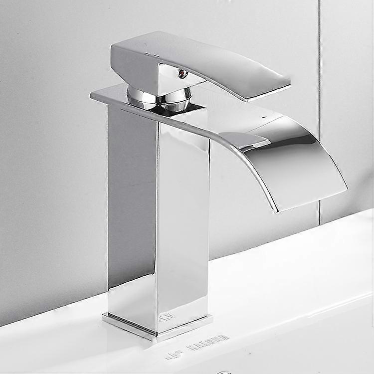 Silver Waterfall Basin Faucet, Bathroom Faucet with Ceramic Spool Cold and Hot Water Available, Single Handle Basin Mixer Tap Lead Free and Nickel Fre