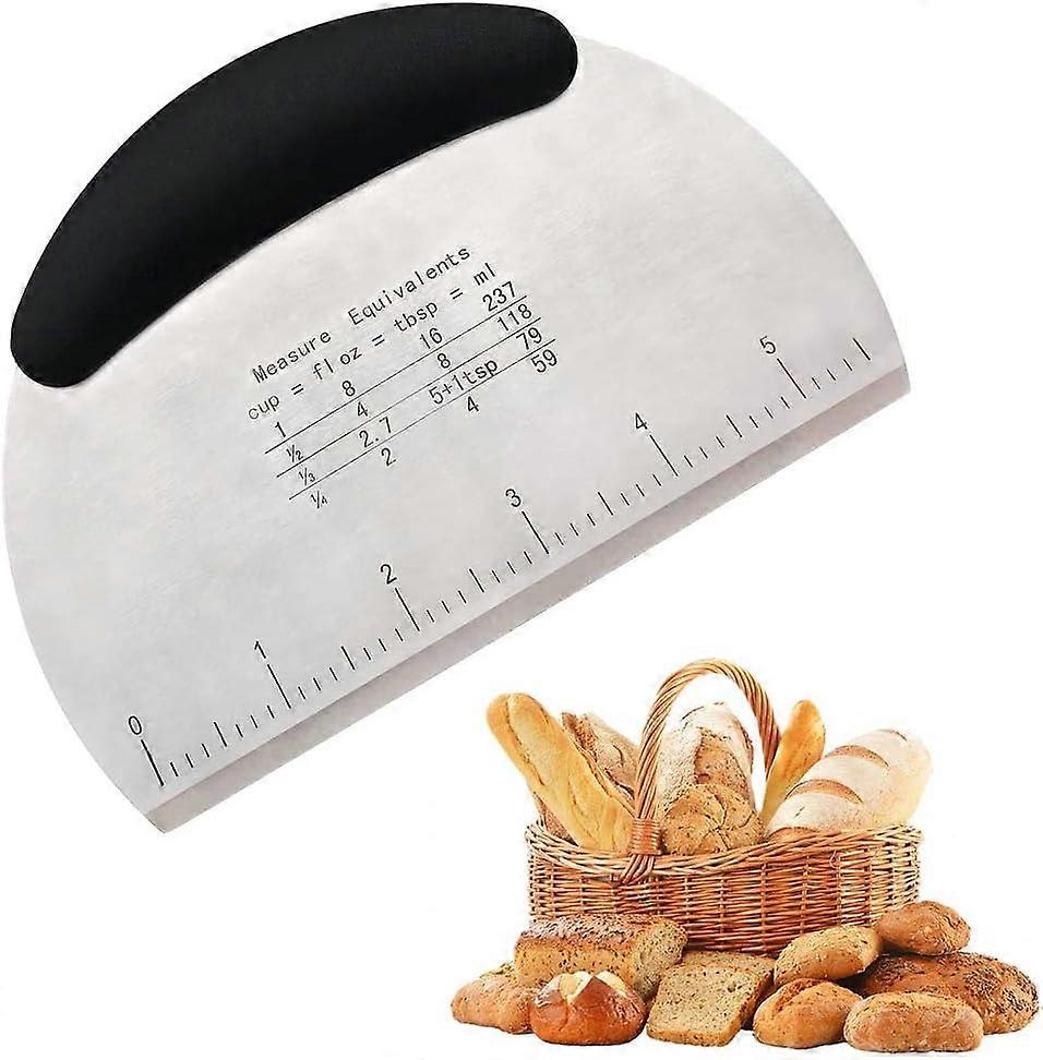 Dough scraper, stainless steel pastry knife, dough scraper with non-slip handle and measuring ruler, metal tabletop food scraper, kitchen tool for bak