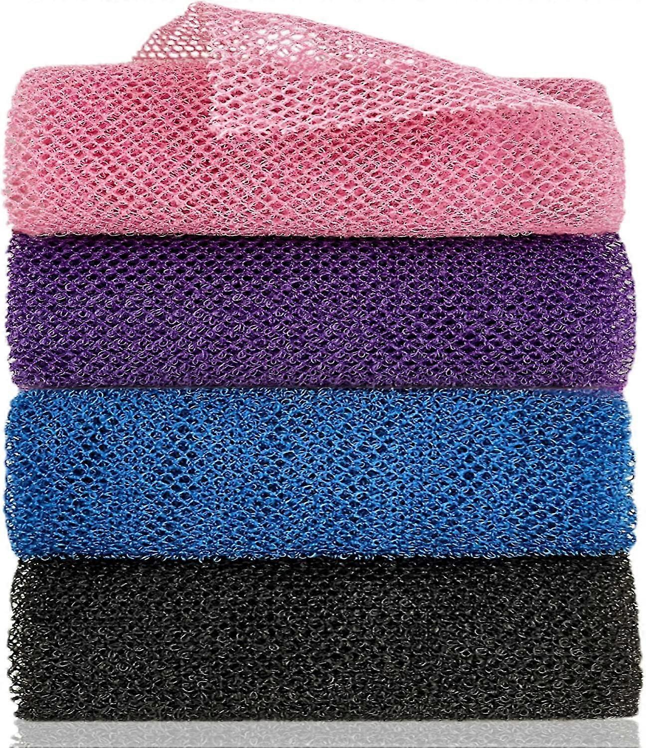 African Exfoliating Net, 4 Pieces African Net Sponge, Nylon African Bathing Sponge Net, African Net Long Net Bath Sponge Shower Body Scrubber Back Scr