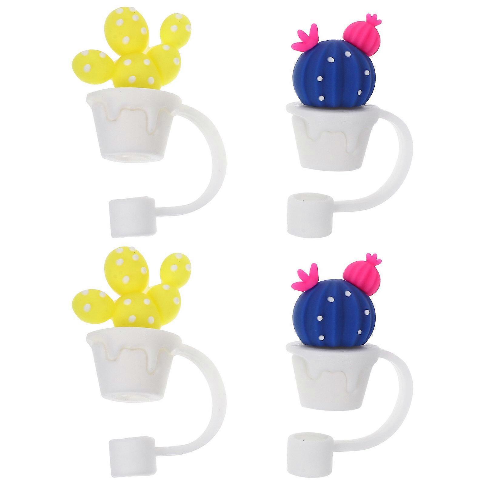4Pcs Cactus Shaped Straw Covers Drinking Straw Caps Reusable Drinking Straw Plug Drinking Cap