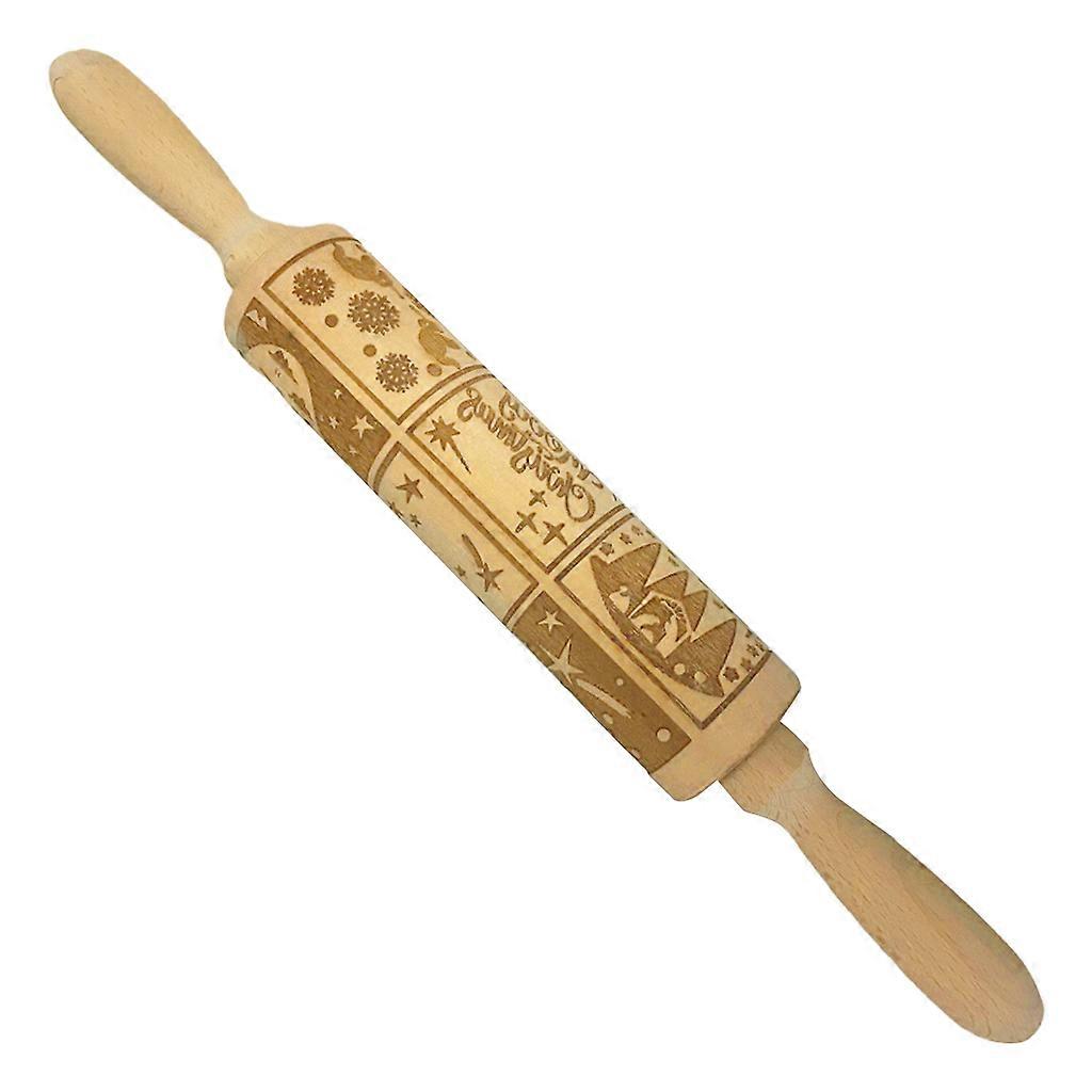 Embossing Rolling Pin Nativity Christ Theme Pattern Engraved Wooden 3D Roller