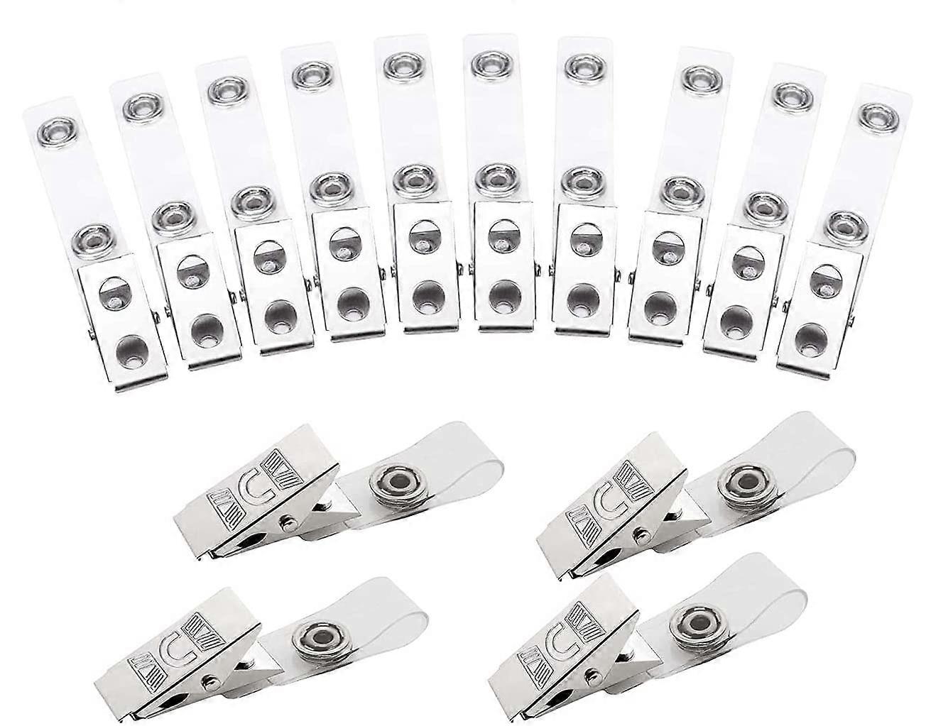 20 Pieces Metal Badge Clips,Metal Badge Clips with Clear PVC Straps for ID Cards and Badge Holders Name Tags, Work Badges