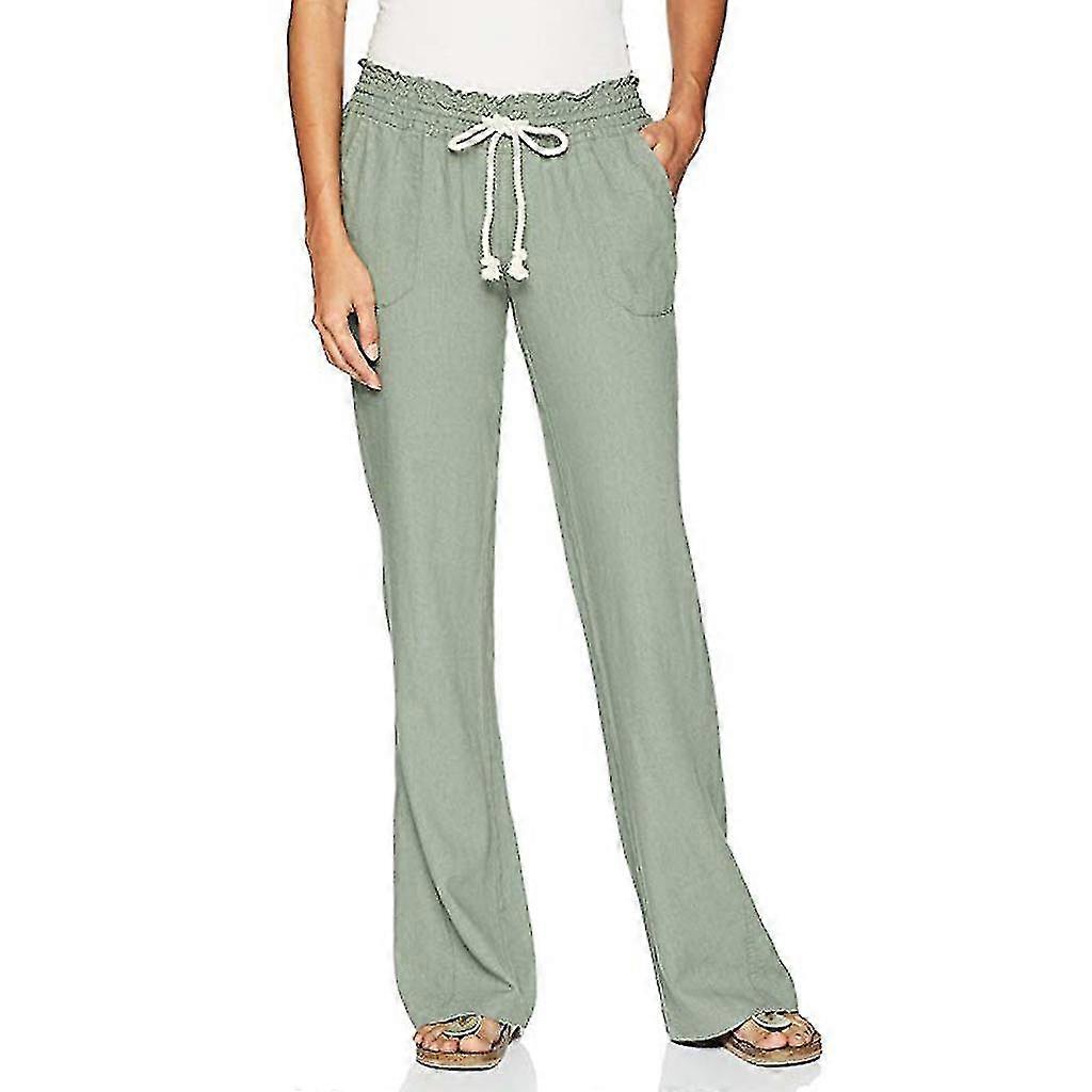 2023 Women's Cotton Linen Pants Beach Pant, Elastic Stretchy Waist with Adjustable Drawstring S-XL
