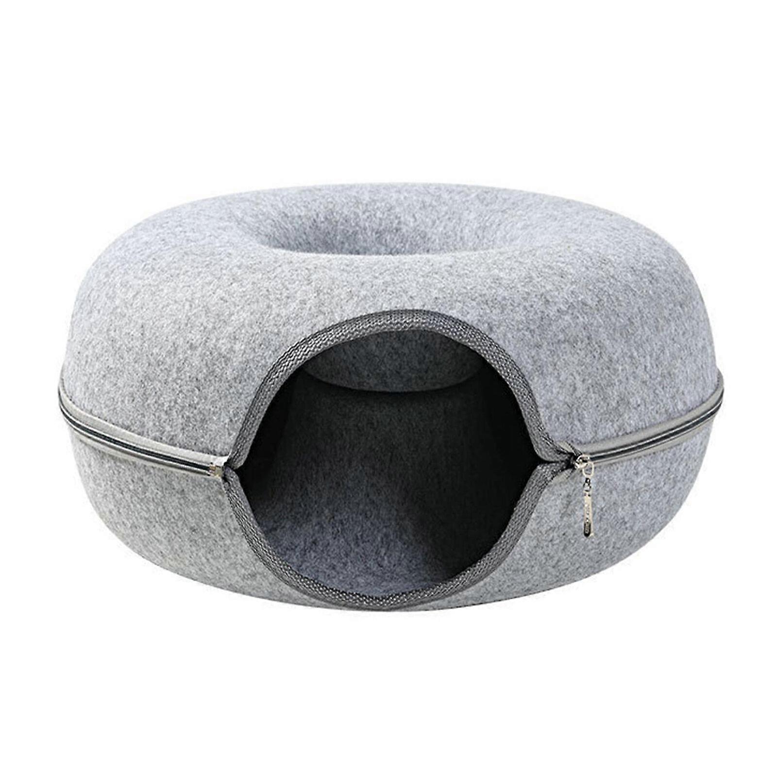 Pets House Donut Design Cat Bed, Removable Felt Kitten Toy For Indoor Training And Interactive Play, Small Grey