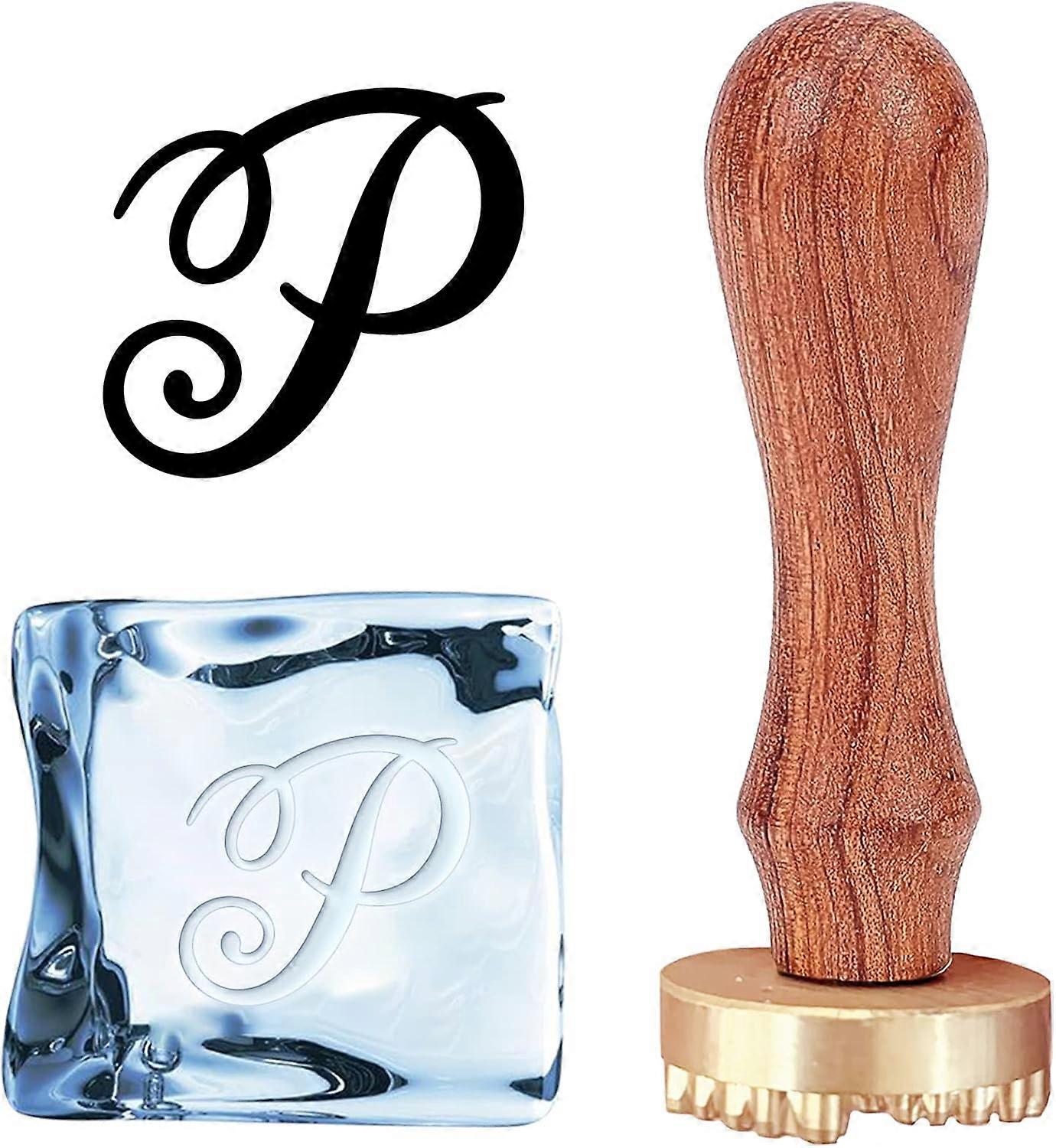 P Ice Stamp Letter Ice Cube Stamp Ice Branding Stamp with Removable Brass Head & Wood Handle Vintage Ice Stamp DIY