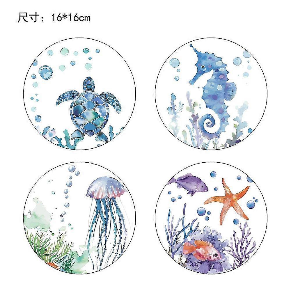 PVC Window Static Sticker Flat Round Shape for Window or Stairway Home Decoration Turtle 160x160mm 4pcs/set