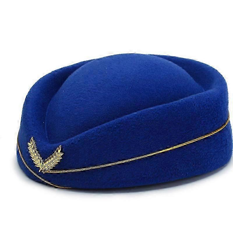 Women's Shell Wool Stewardess Hat british band Performance hat (Royal Blue)