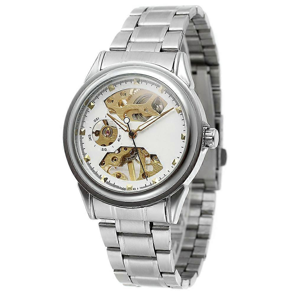 FORSINING Waterproof Mechanical Watch: PU Leather Strap with White Gold Design