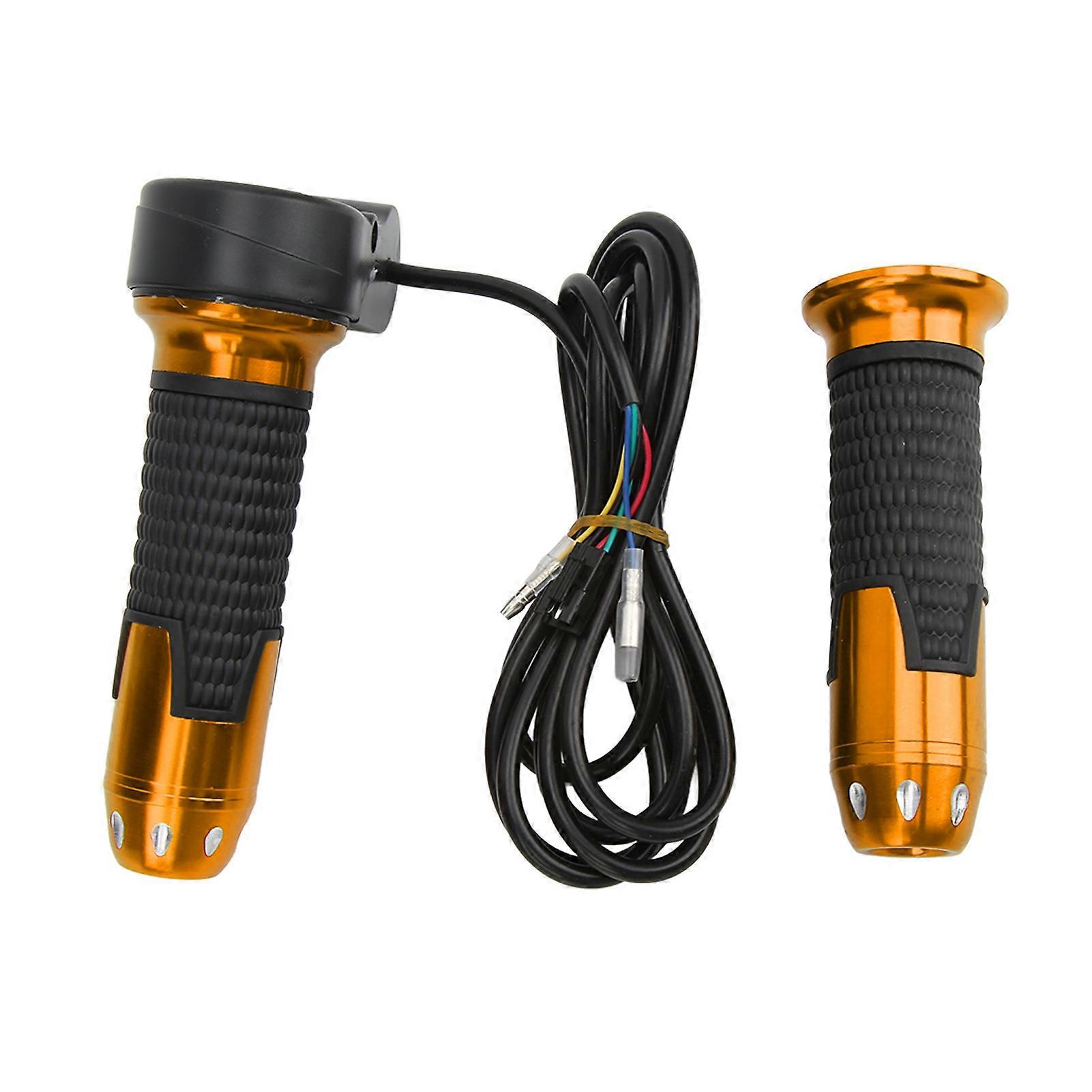 1 Pair 12V‑99V Throttle Grips Universal Twist Throttle Accelerator Grip Handlebar with Button for Electric Bike ScootersGold