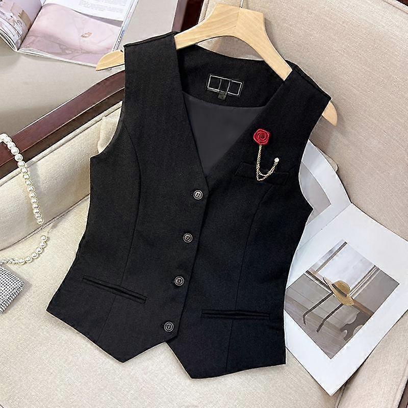 Slim Fit Woolen Short Vest for Women, Vintage Style Spring Sleeveless Gilet for Layering
