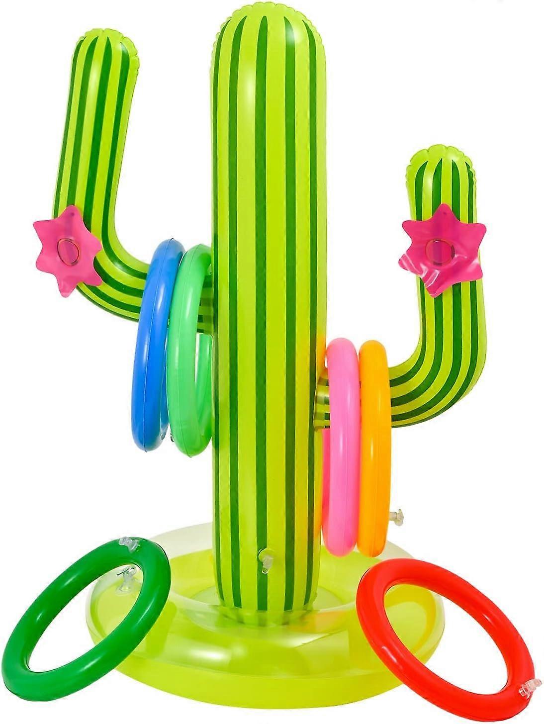 Cactus Ring Toss Game Set, 7pcs Inflatable Pool Party Props for Indoor/Outdoor Fun