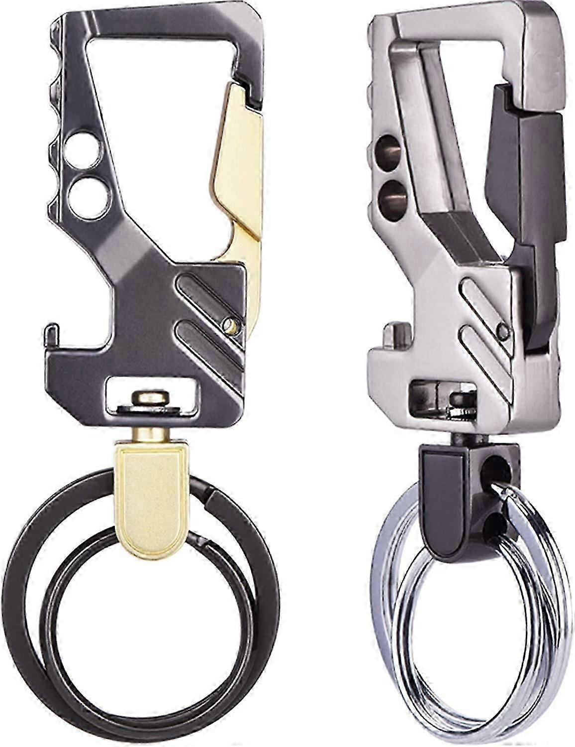 2-Pack Car Key Chain Bottle Opener Keychain (Black Gold + Black Silver)