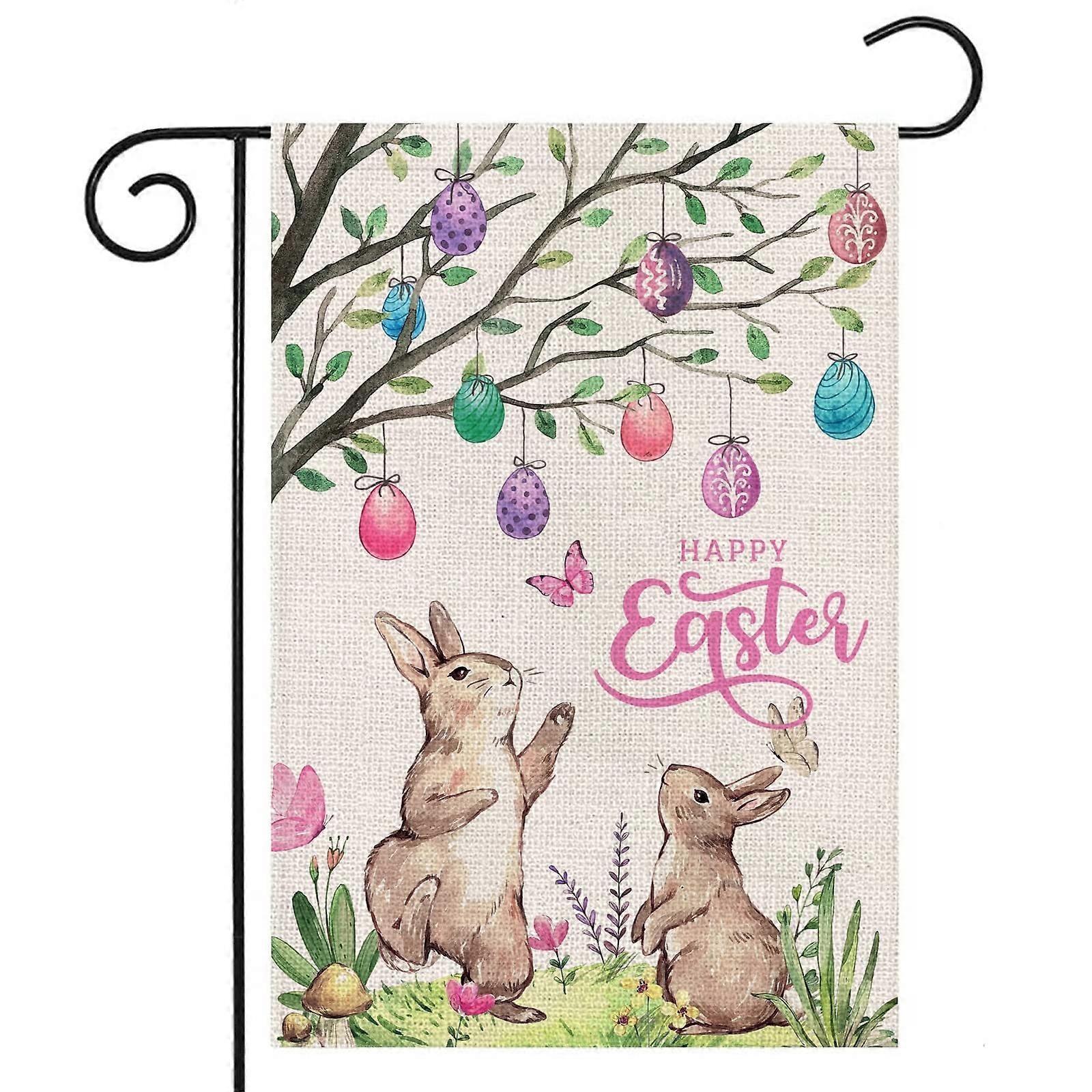 Happy Easter Bunny Garden Flag 12x18, Double Sided for Spring Farmhouse Decor