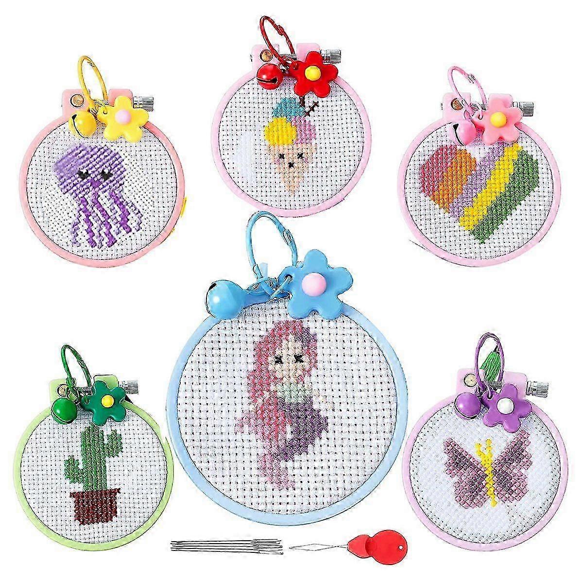 6Pc - للأطفال طقم تطريز للمبتدئين مع أنماط تطريز مختومة - Kit Craft Supplies