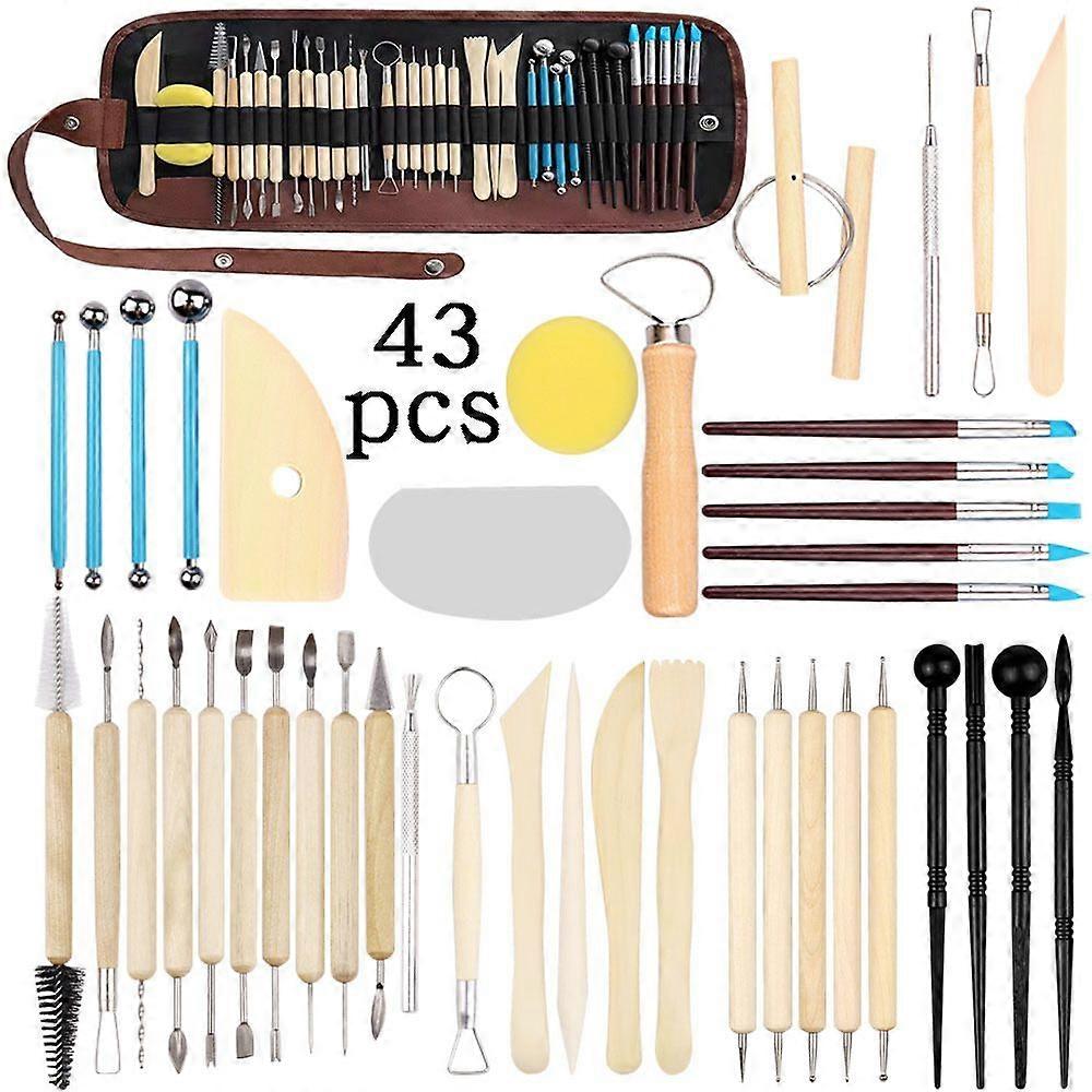 Ceramic Clay Sculpting Tools, 43-Piece Reversible Polymer Clay Tools, Ceramic Clay Sculpting Tool Set with Beginner Carrying Case, Pottery Tools and P