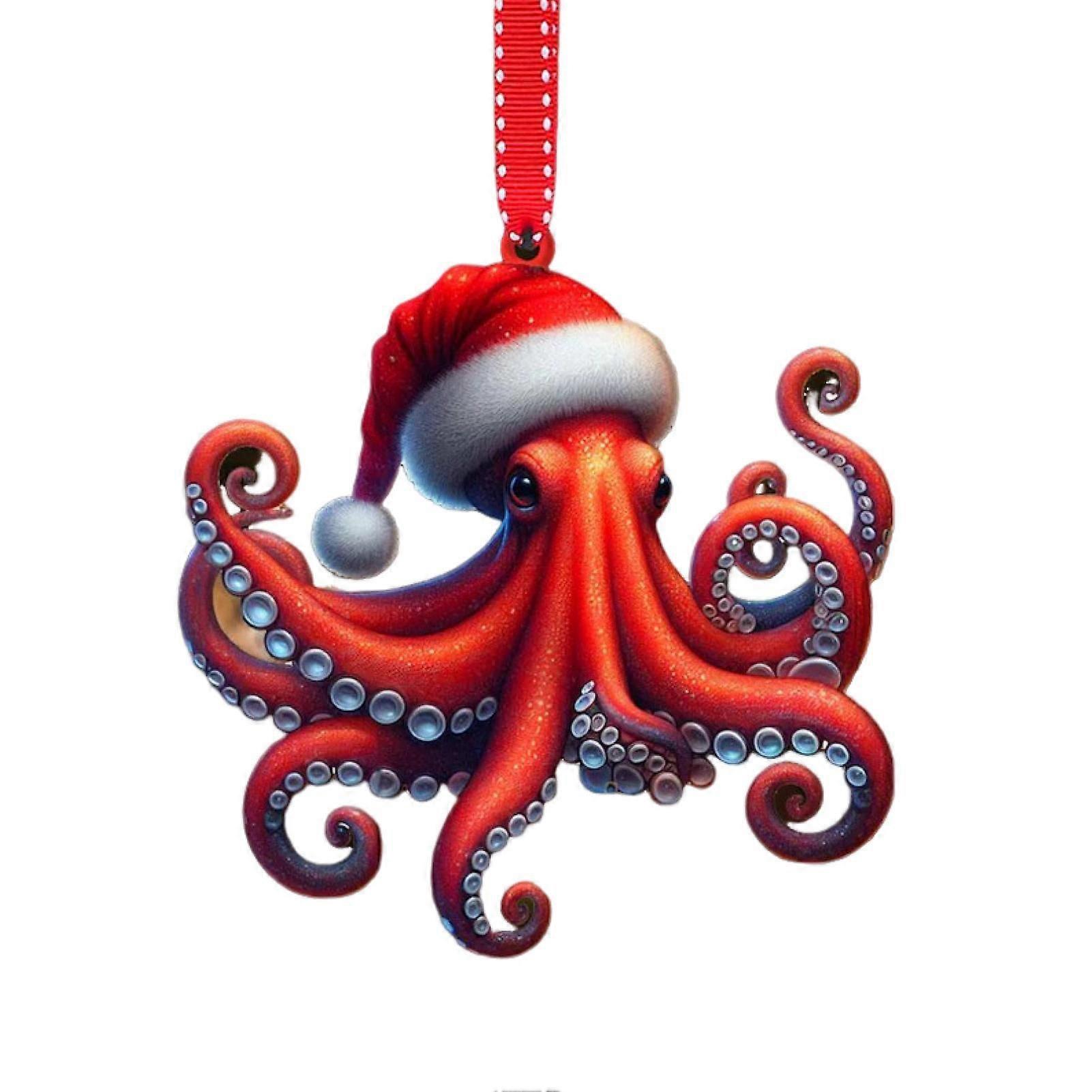 Animal Christmas Ornament 2D Flat Acrylic Xmas Tree Decoration Cartoon Octopus/Squirrel Hanging Ornaments for Christmas Tree Home Decor