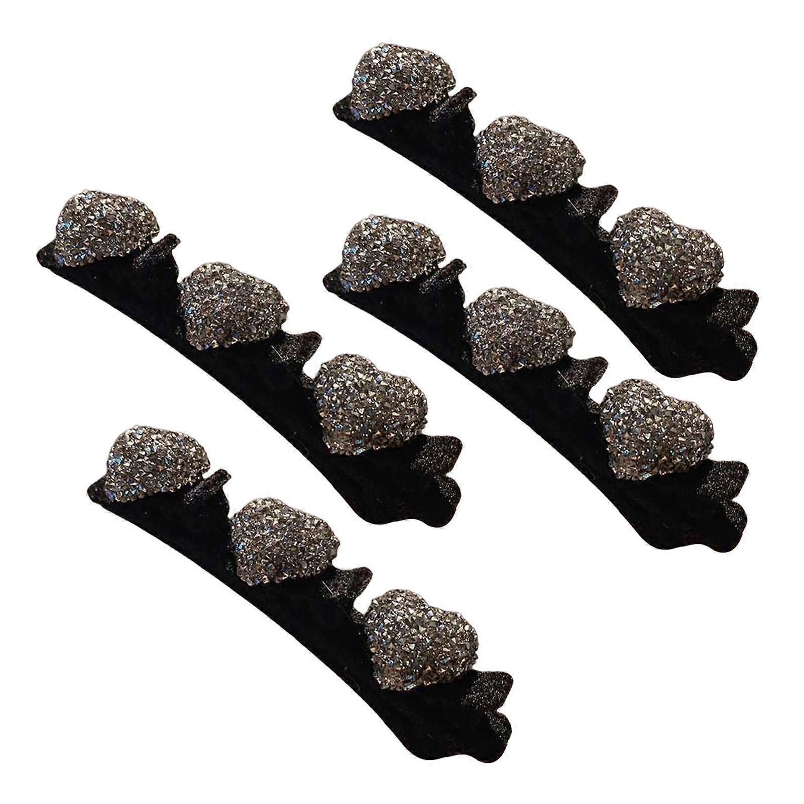 4 יחידות קליפסים לשיער קלוע אבנים נוצצות אבן קריסטל מלאכותית קליפים לשיער קלוע לב סיכות שיער פוני שכבה כפולה