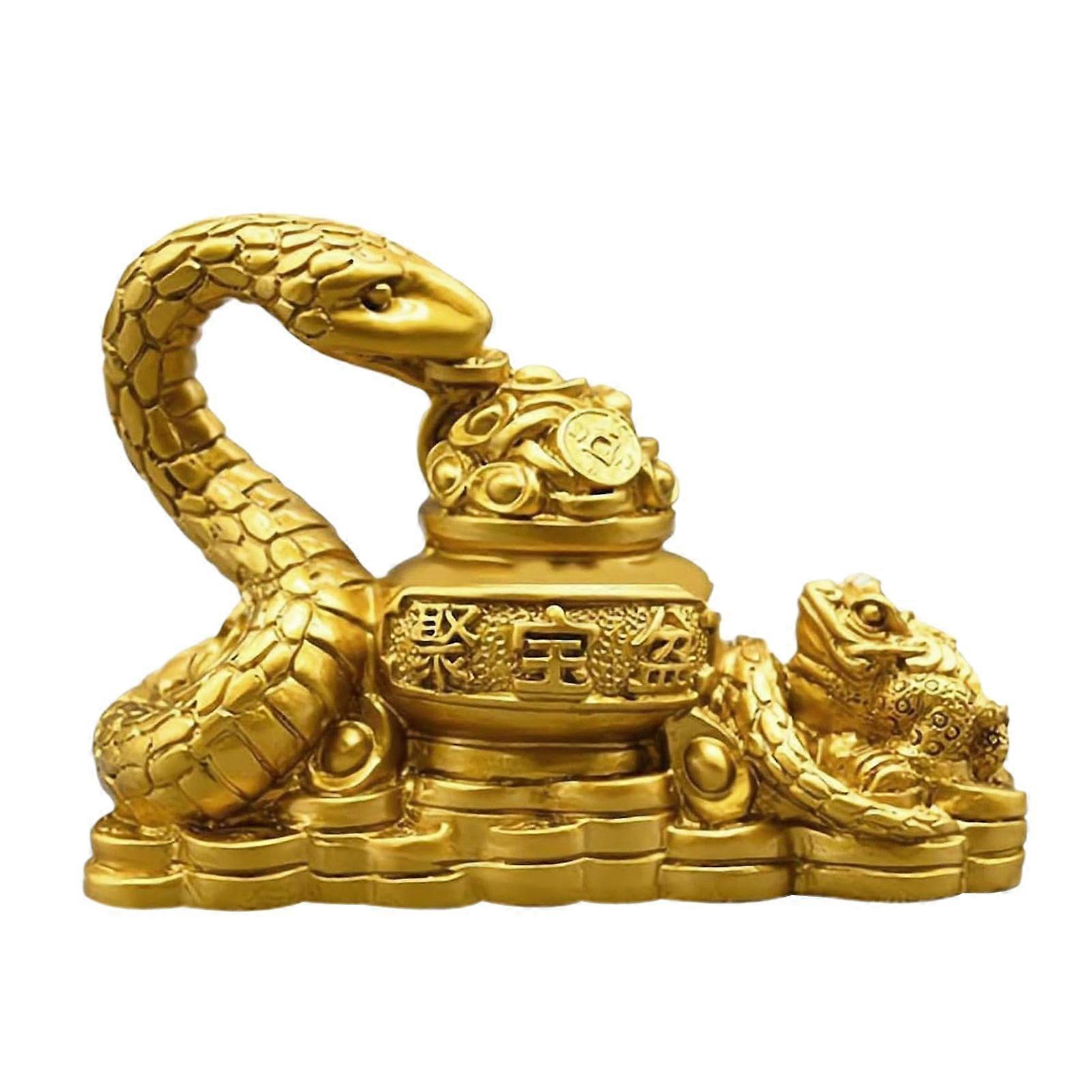 Resin Snake Figurine Fortune Snake Ornament Desktop Chinese Feng Shui Snake Sculpture for New Year Mantel Shelf Decor