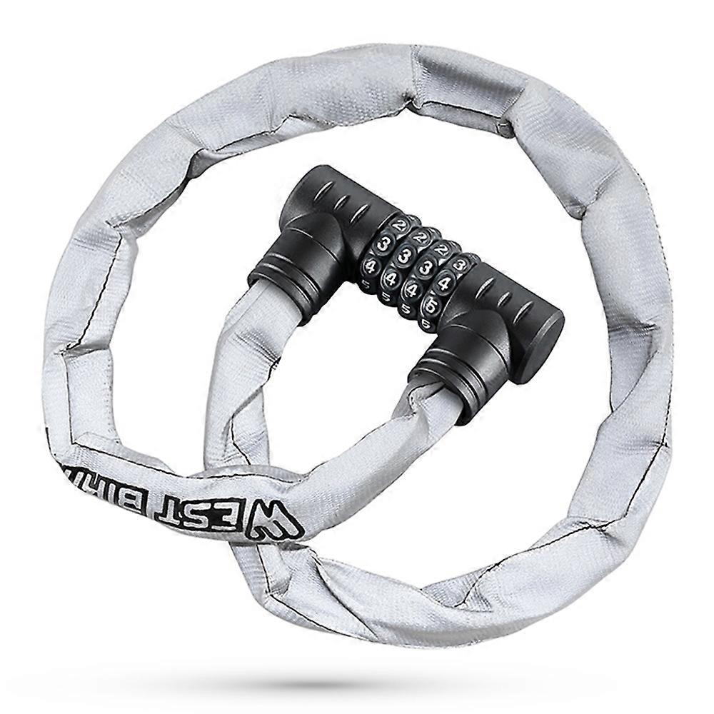 AS WEST BIKING YP0705112 Reflective Chain Bike Lock 4 Digits Portable E-Bike Anti Theft Password Loc