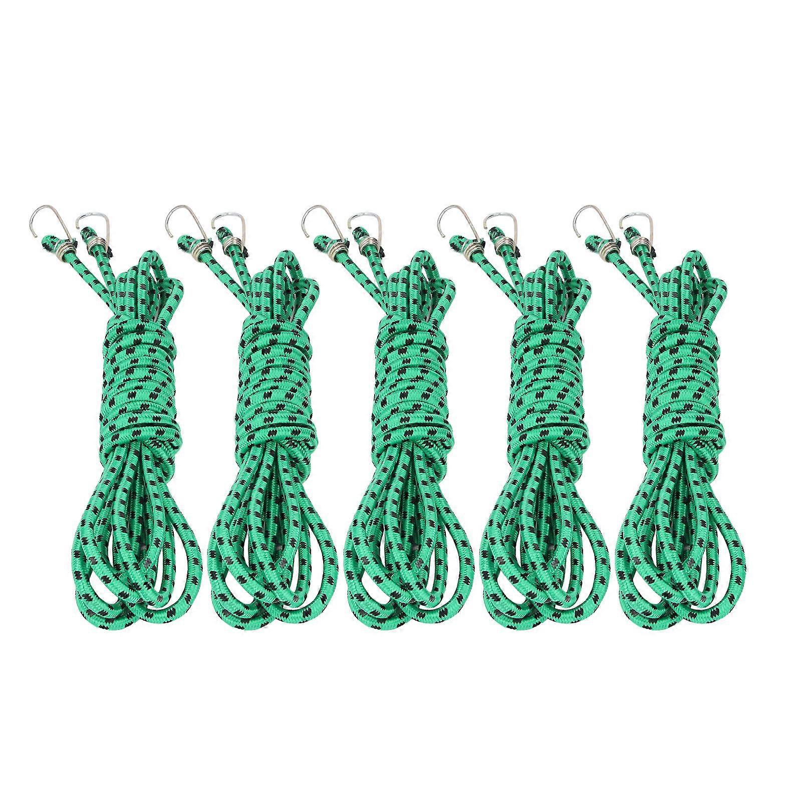 5 Pcs Bungee Cord 20ft Green Thickened Rubber Elastic Rope with Heavy Duty Hooks for Securing Tarps Luggage
