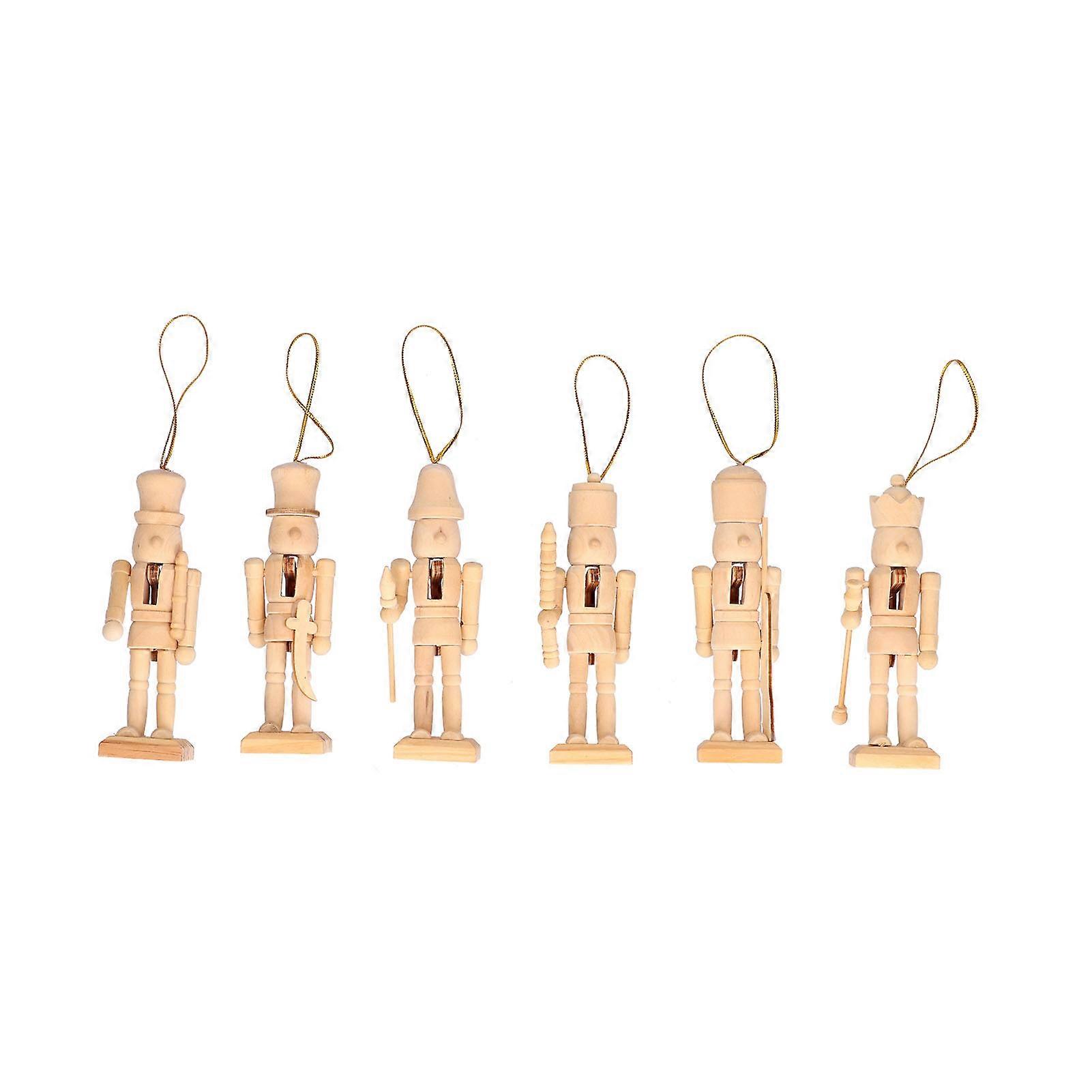 6PCS 13CM Wooden Nutcracker Doll Christmas Ornaments DIY Craft Set Nutcracker Figures 13CM 6-Piece Decor