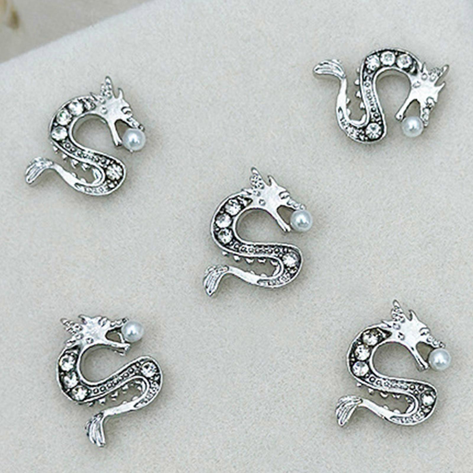 5pcs Unique Chinese Dragon Nail Art Accessories Add a Touch of Style to Your Fingertips Silver