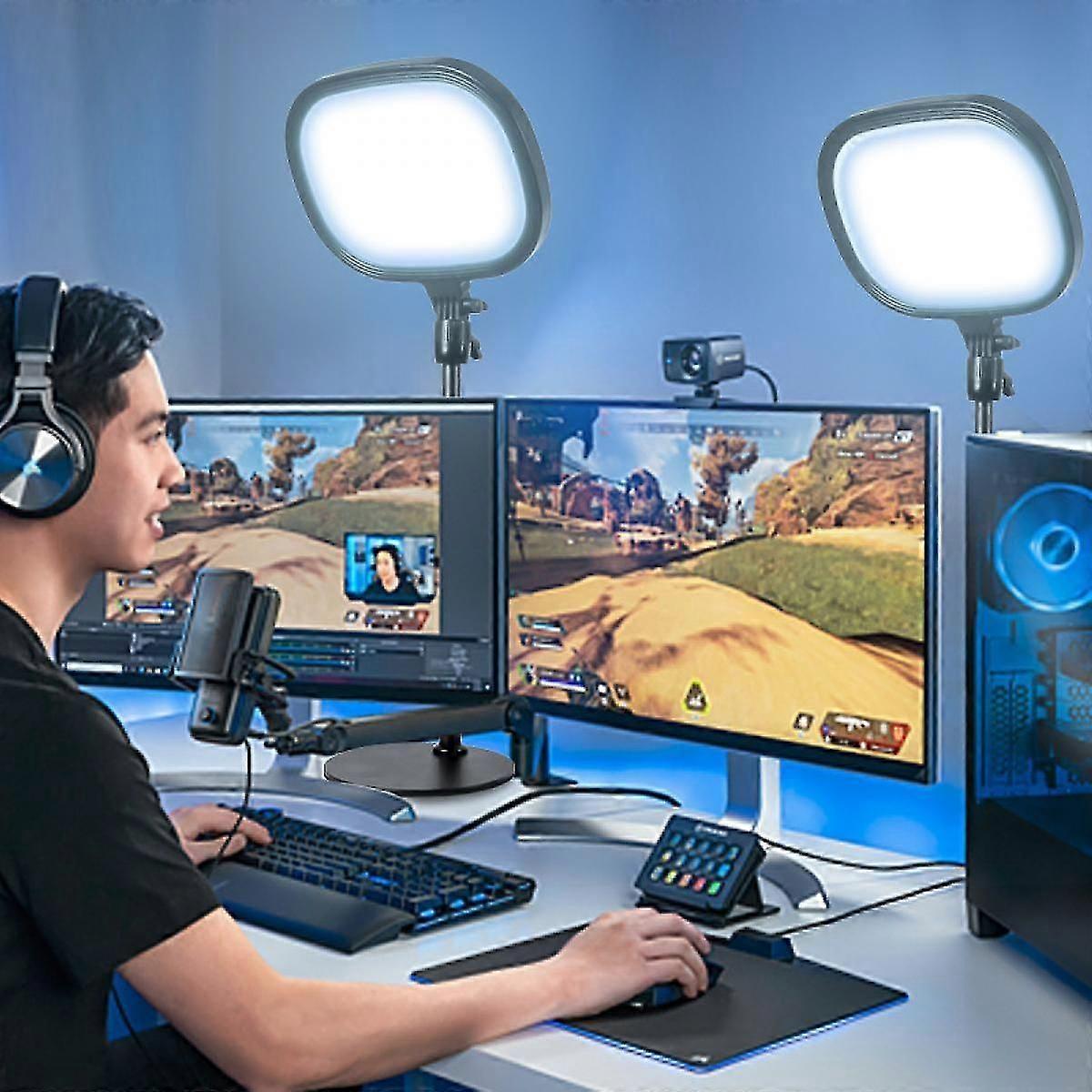 2PCS Desktop-Videoleuchte mit Schreibtischständer Live-Broadcast-Fülllichter Studiolicht dimmbar für Make-up-Live-Streaming