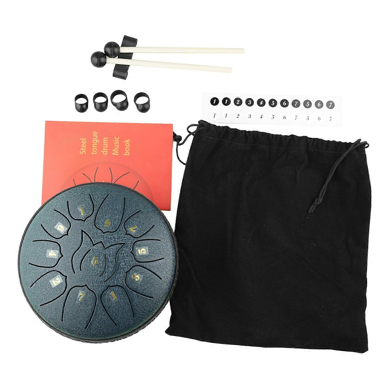 6 Inch Steel Tongue Drum 11 Notes Rain Drum Portable Percussion Instrument with Drum Mallets for Med