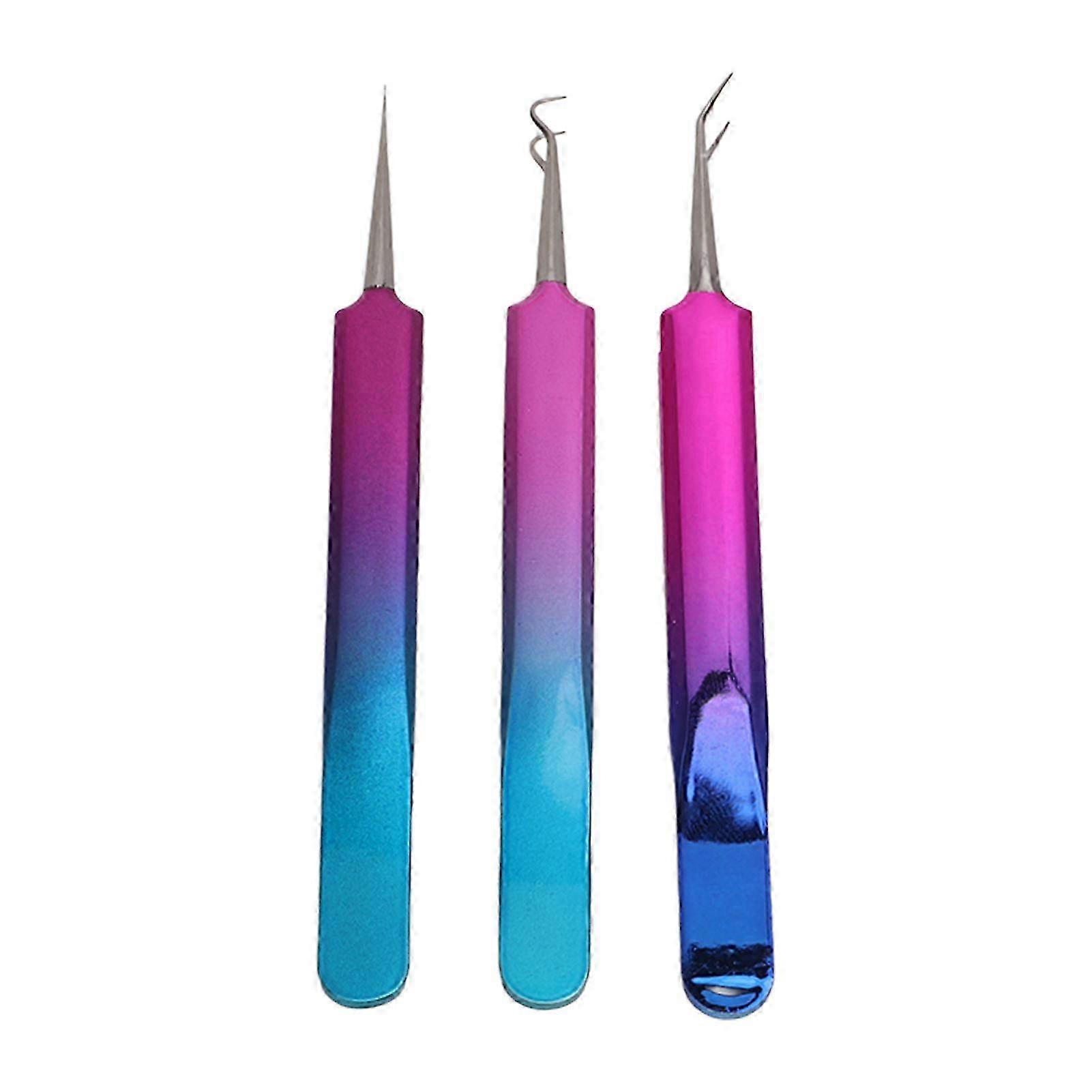 3pcs Blackhead Remover Tools with Stainless Steel Straight Head Curved Head Slant Tip Tweezer Clips Pimple Popper Tool Kit