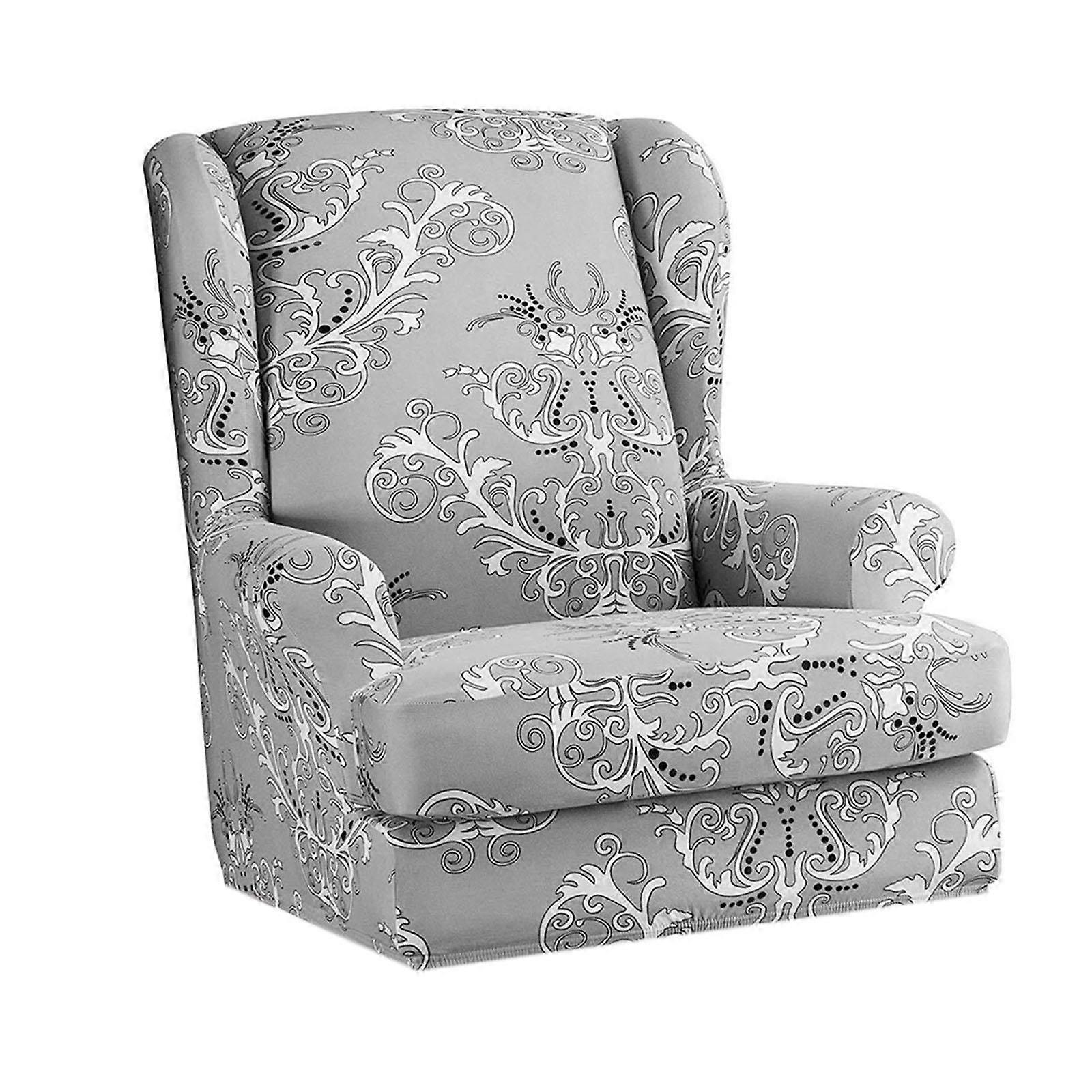 2 PCS Indoor Wing Slipcovers Printing Pattern Wingback Arm Covers Soft Jacquard